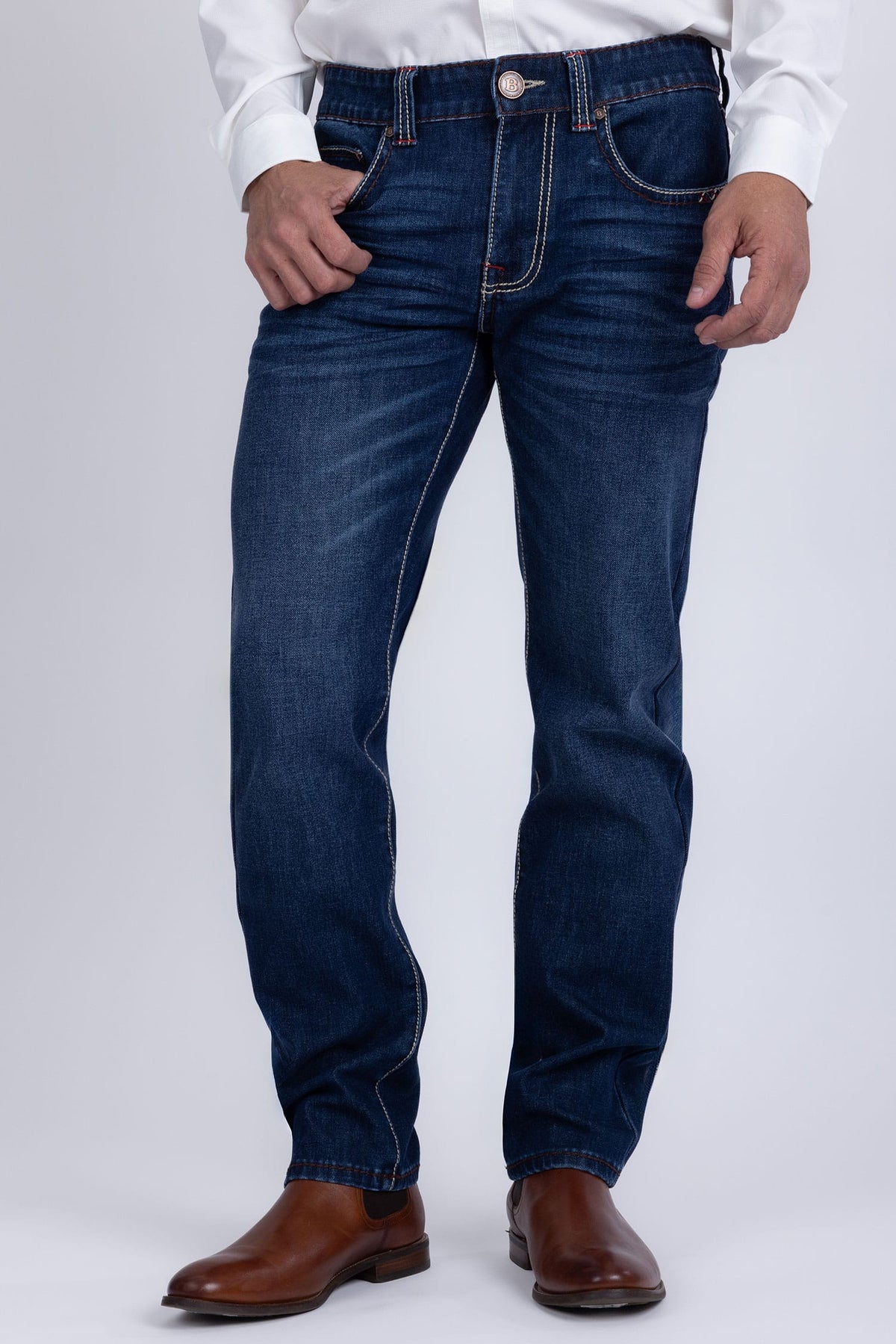 Men's Western Fleur-De-Lis Arrow Straight-Fit Jeans | BARABAS 6WD01 Navy
