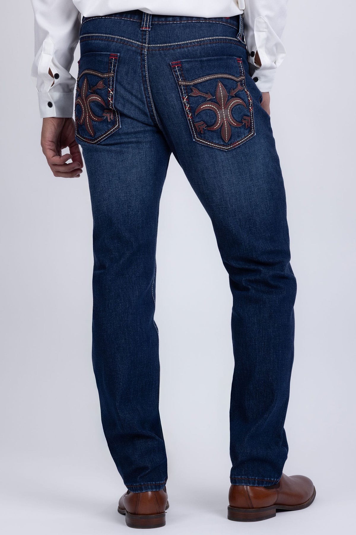 Men's Western Fleur-De-Lis Arrow Straight-Fit Jeans | BARABAS 6WD01 Blue