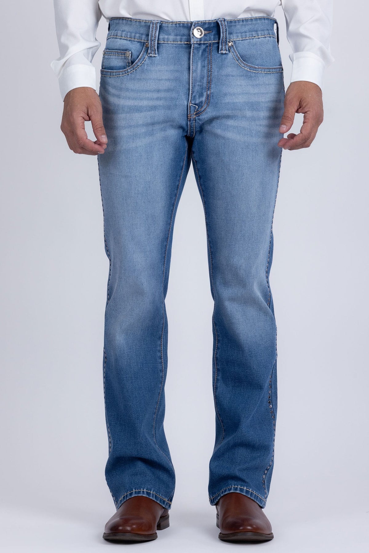 Men's Western Fleur-De-Lis "B' Straight-Fit Jeans | BARABAS 6WD02 Light Blue
