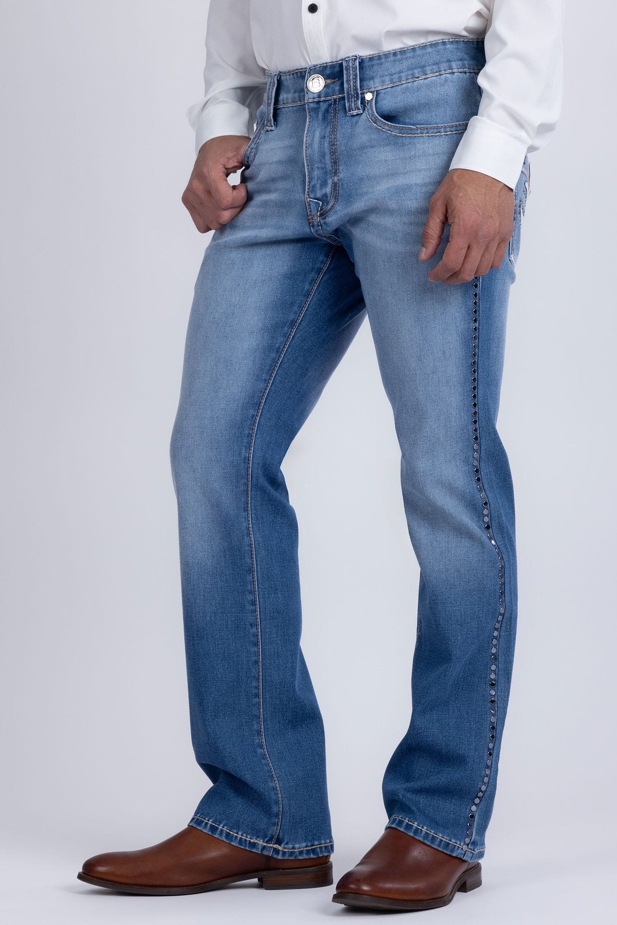 Men's Western Fleur-De-Lis "B' Straight-Fit Jeans | BARABAS 6WD02 Light Blue
