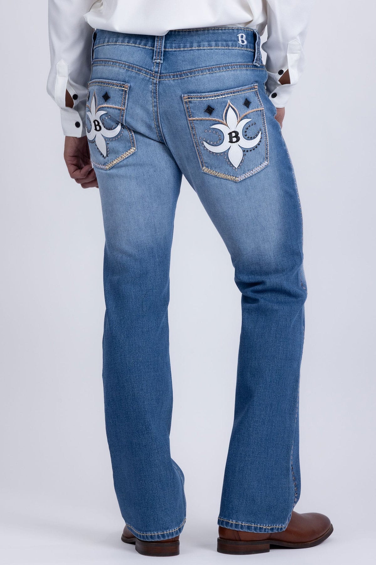Men's Western Fleur-De-Lis "B' Straight-Fit Jeans | BARABAS 6WD02 Blue