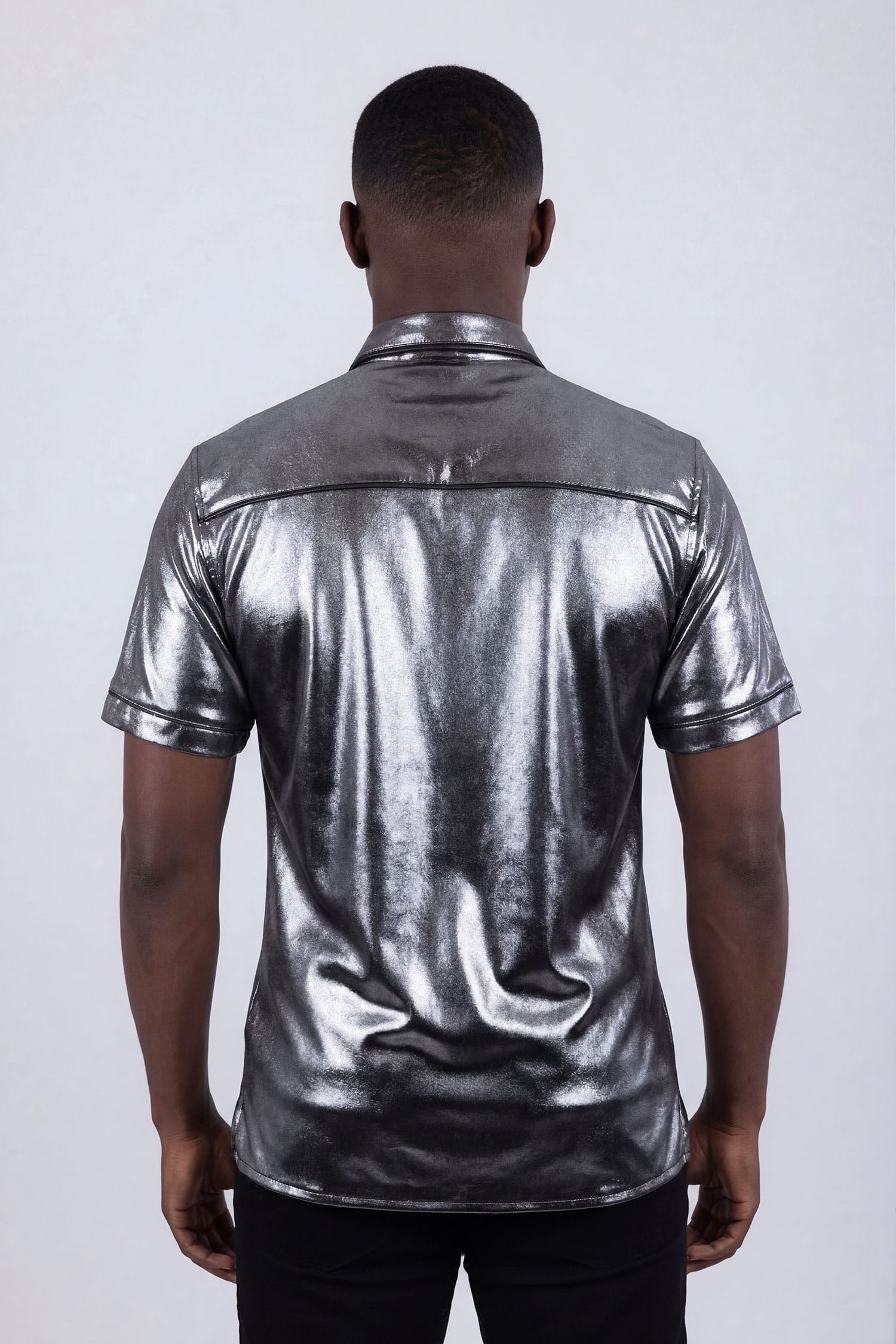 Barabas Men's Metallic Shiny Short Sleeve Casual Western Shirt 6WS02 Black