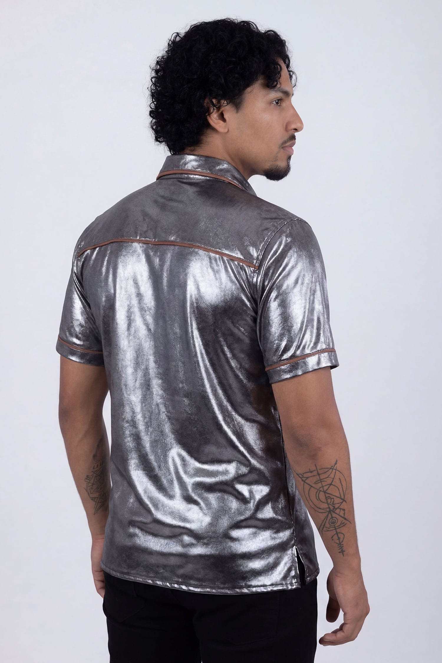 Barabas Men's Metallic Shiny Short Sleeve Casual Western Shirt 6WS02 Charcoal
