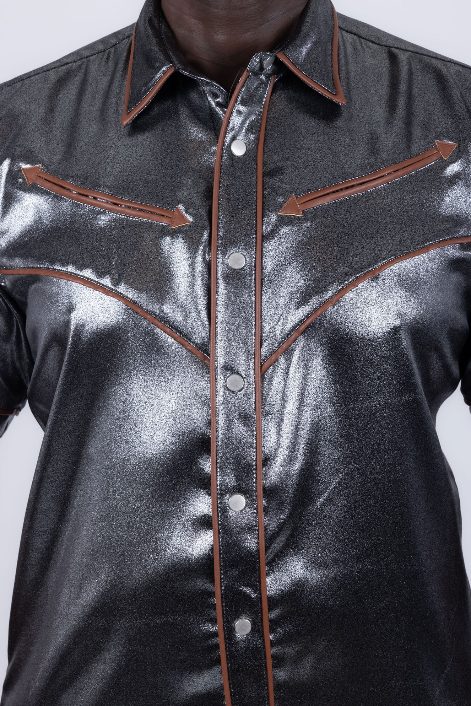 Barabas Men's Metallic Shiny Short Sleeve Casual Western Shirt 6WS02 Black Brown