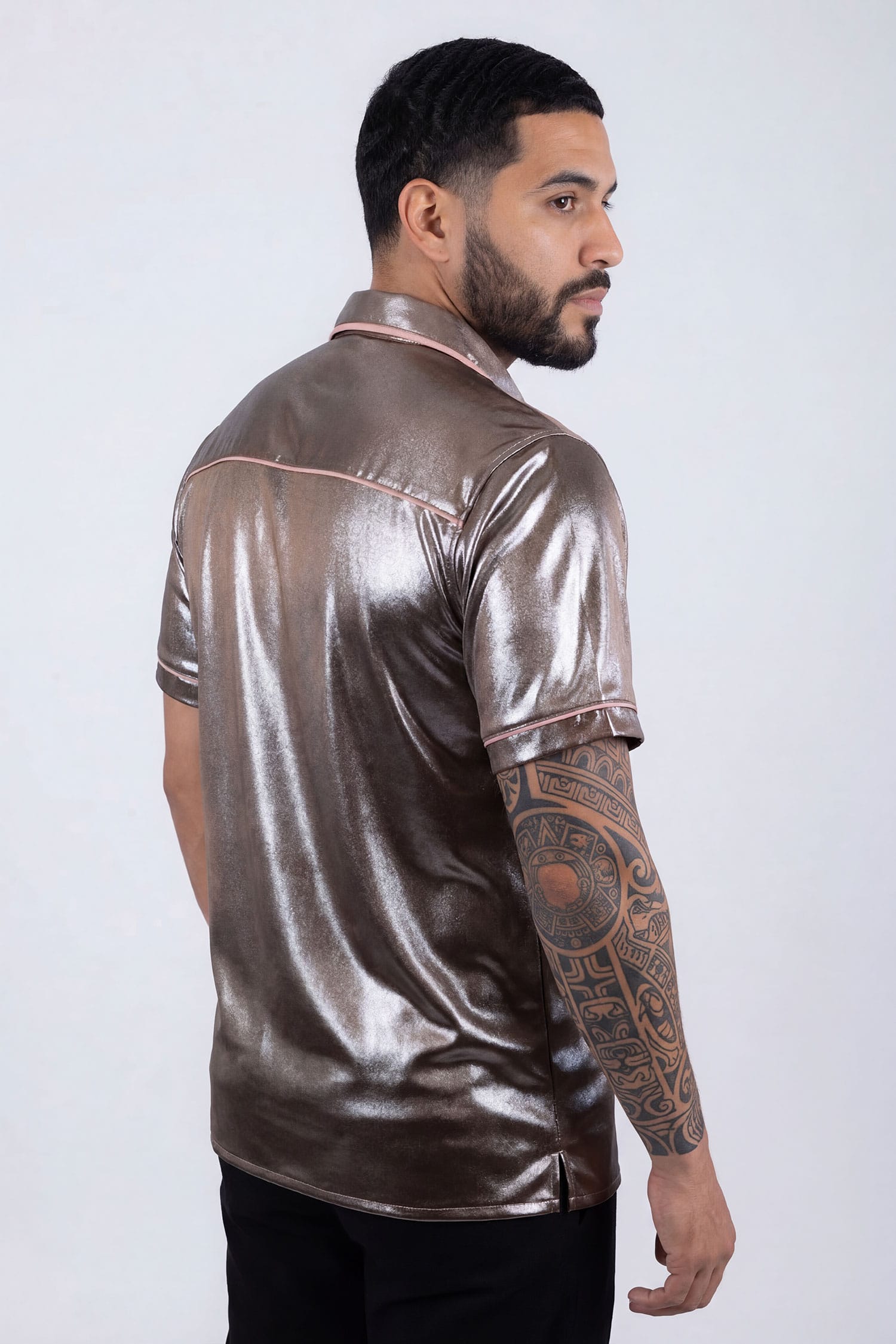 Barabas Men's Metallic Shiny Short Sleeve Casual Western Shirt 6WS02 Brown