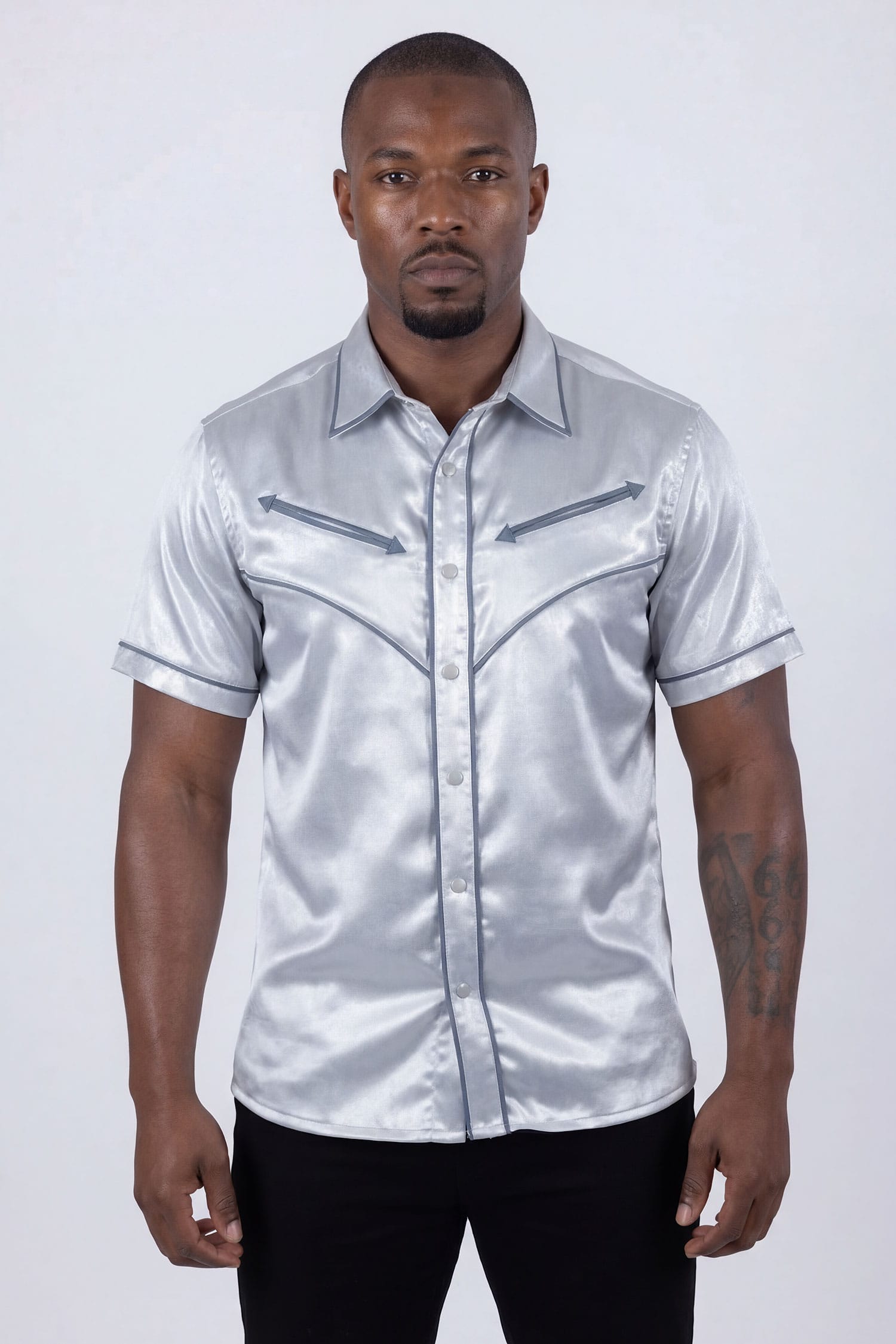 Barabas Men's Metallic Shiny Short Sleeve Casual Western Shirt 6WS02 Silver