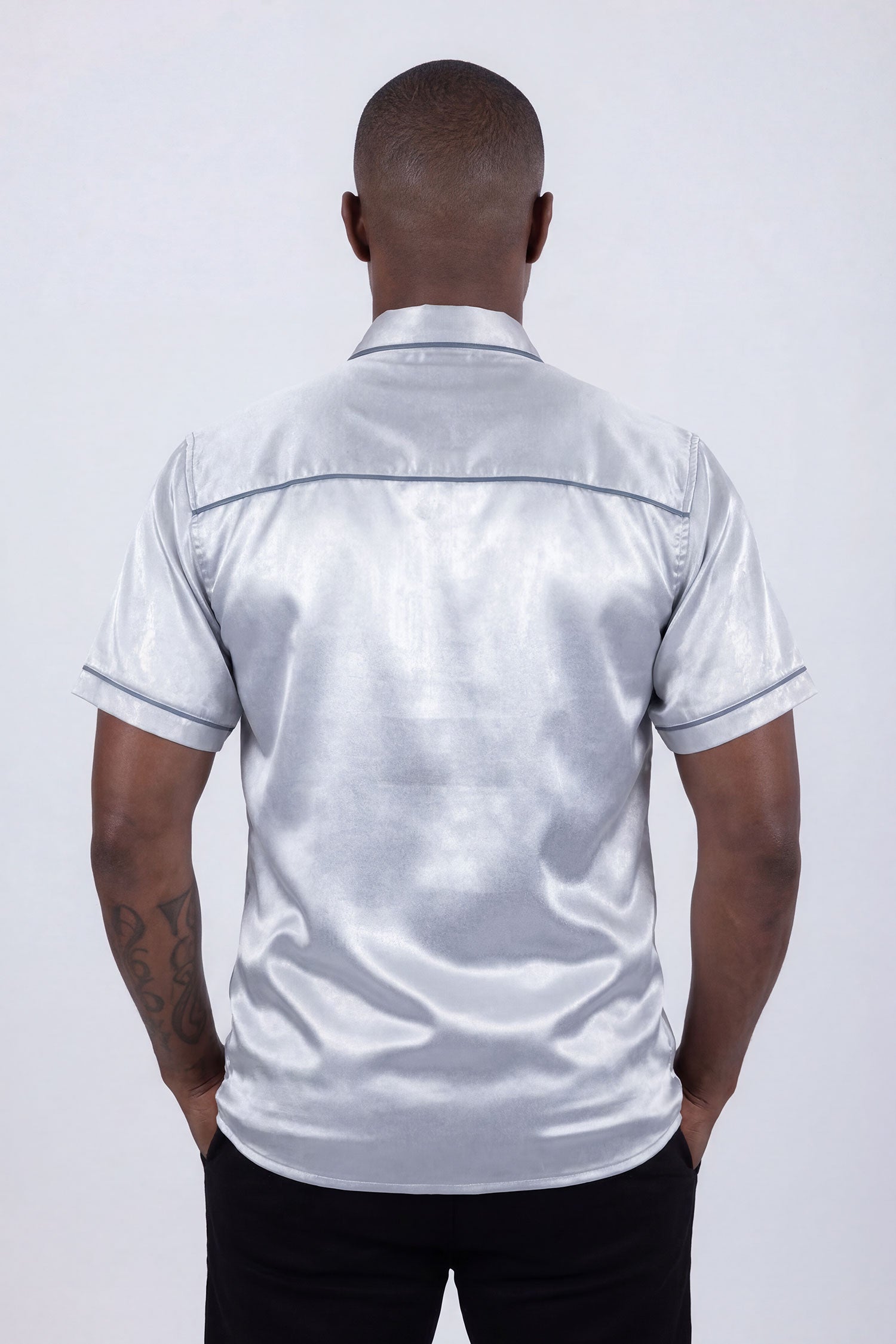 Barabas Men's Metallic Shiny Short Sleeve Casual Western Shirt 6WS02 Grey