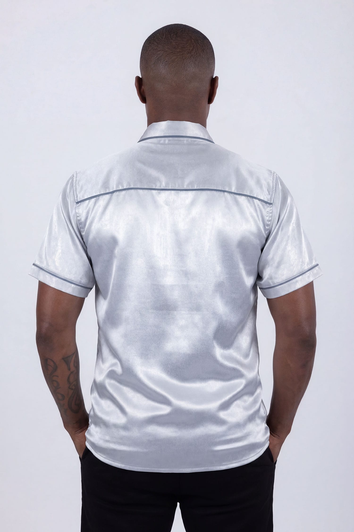 Barabas Men's Metallic Shiny Short Sleeve Casual Western Shirt 6WS02 Grey