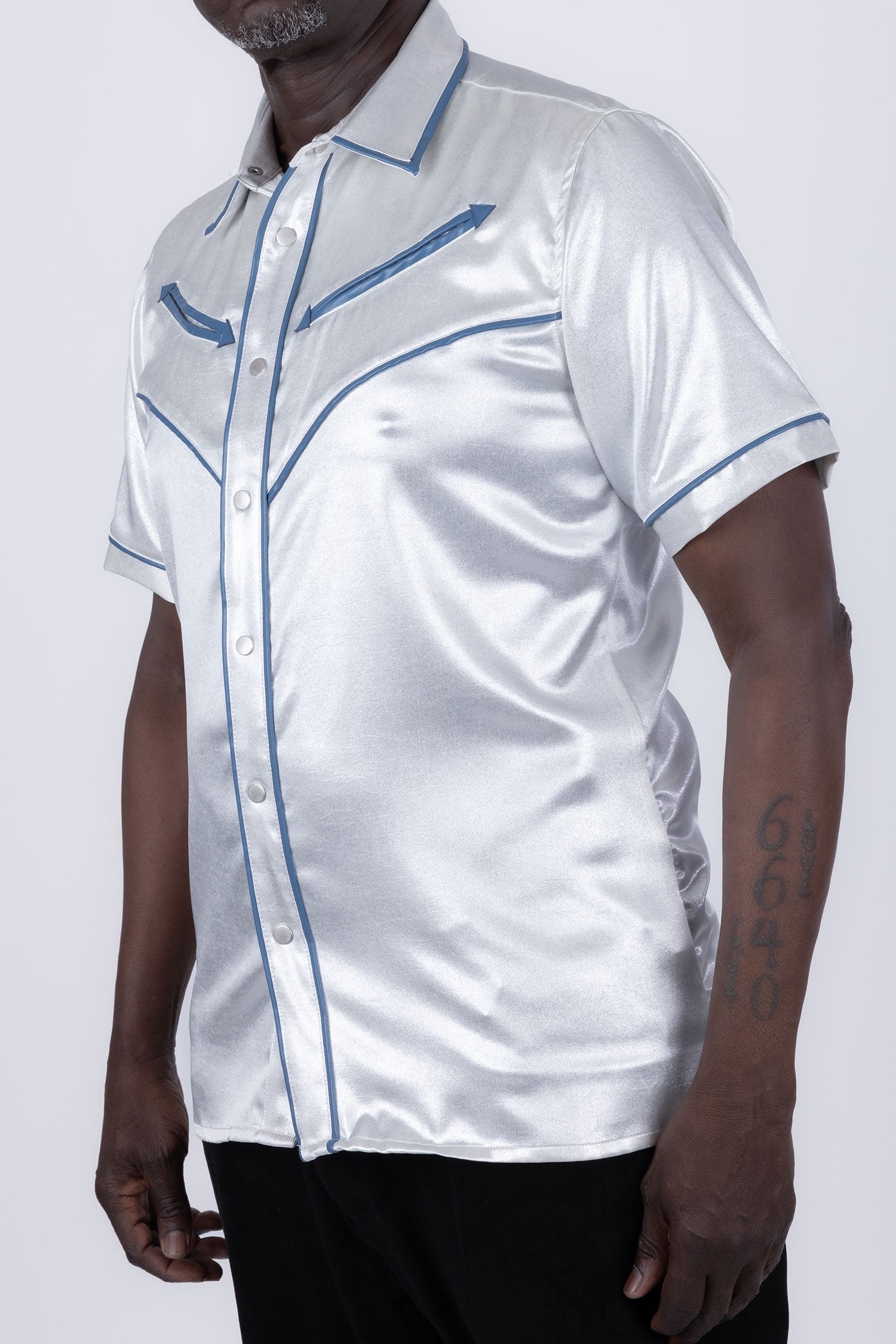 Barabas Men's Metallic Shiny Short Sleeve Casual Western Shirt 6WS02 Blue