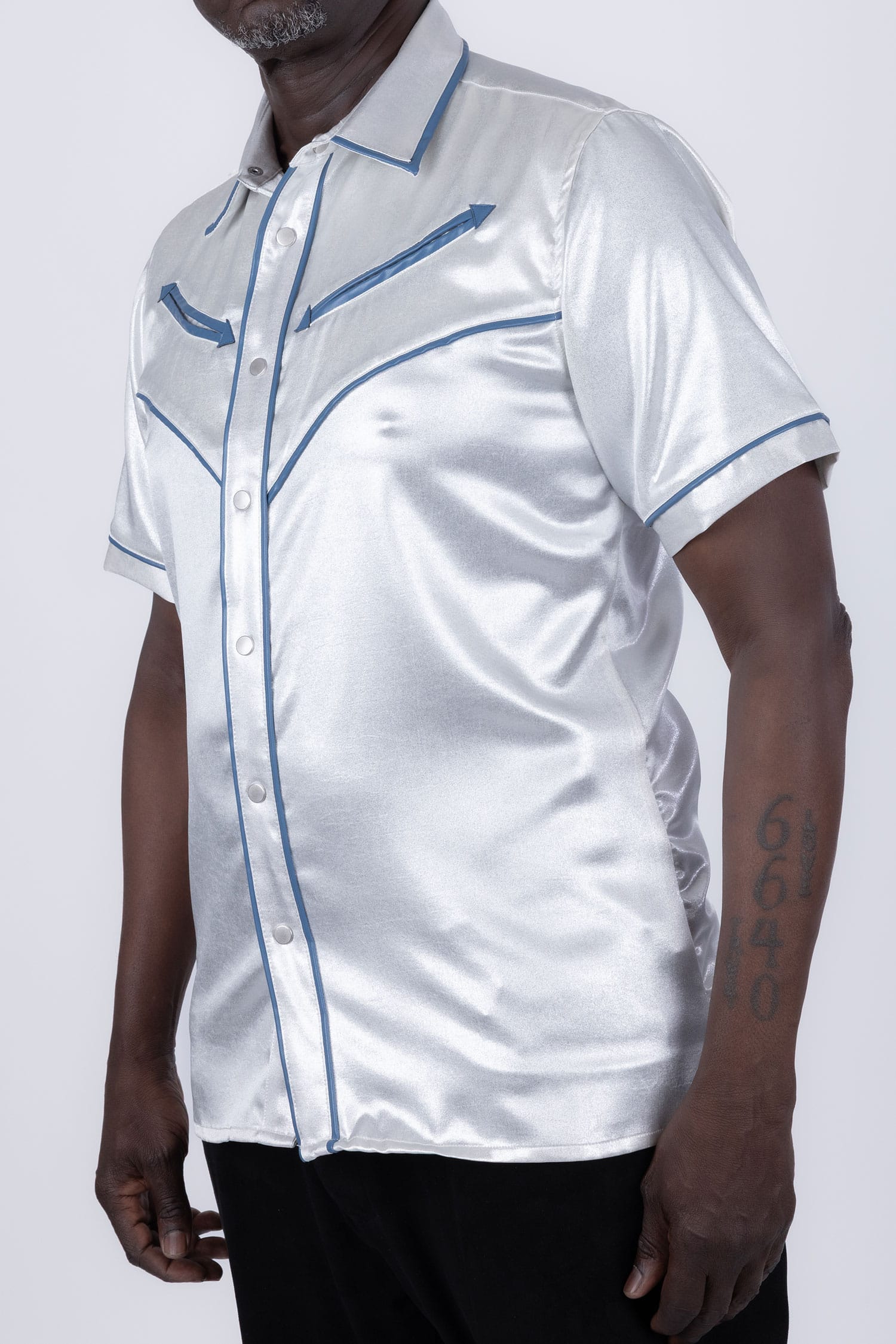 Barabas Men's Metallic Shiny Short Sleeve Casual Western Shirt 6WS02 Blue