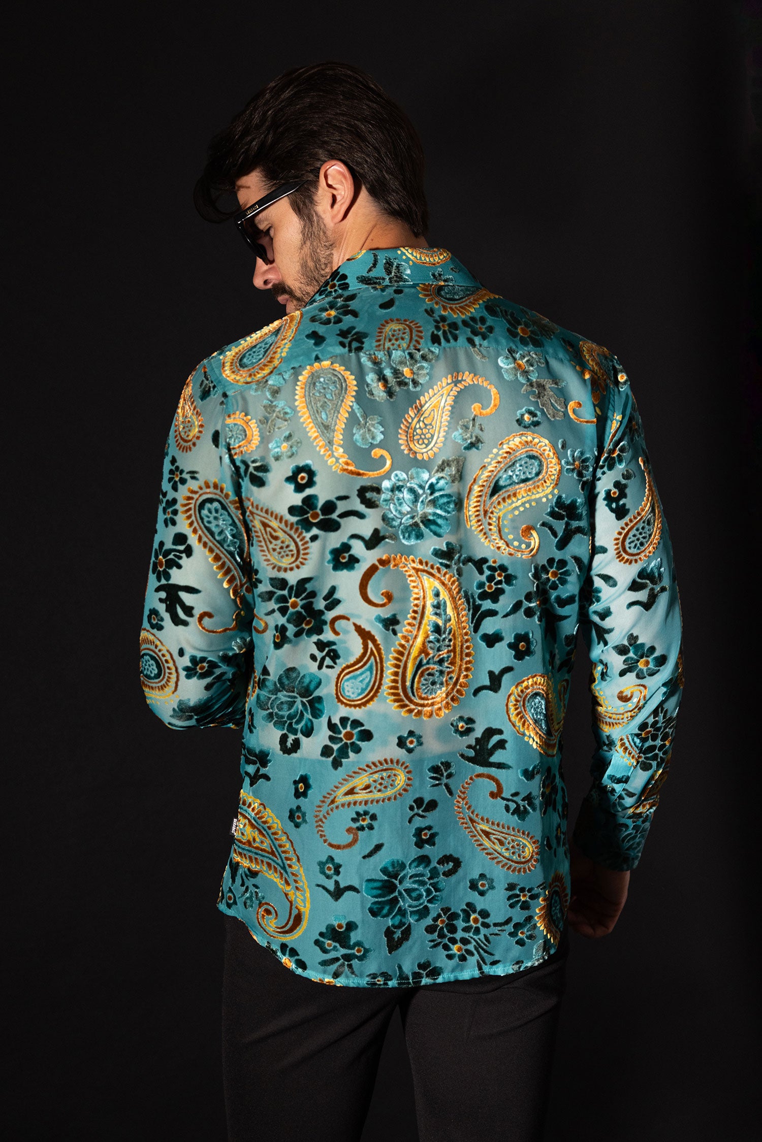 Barabas Men's See Through Paisley Textured Long Sleeve Shirts 5B17 Blue