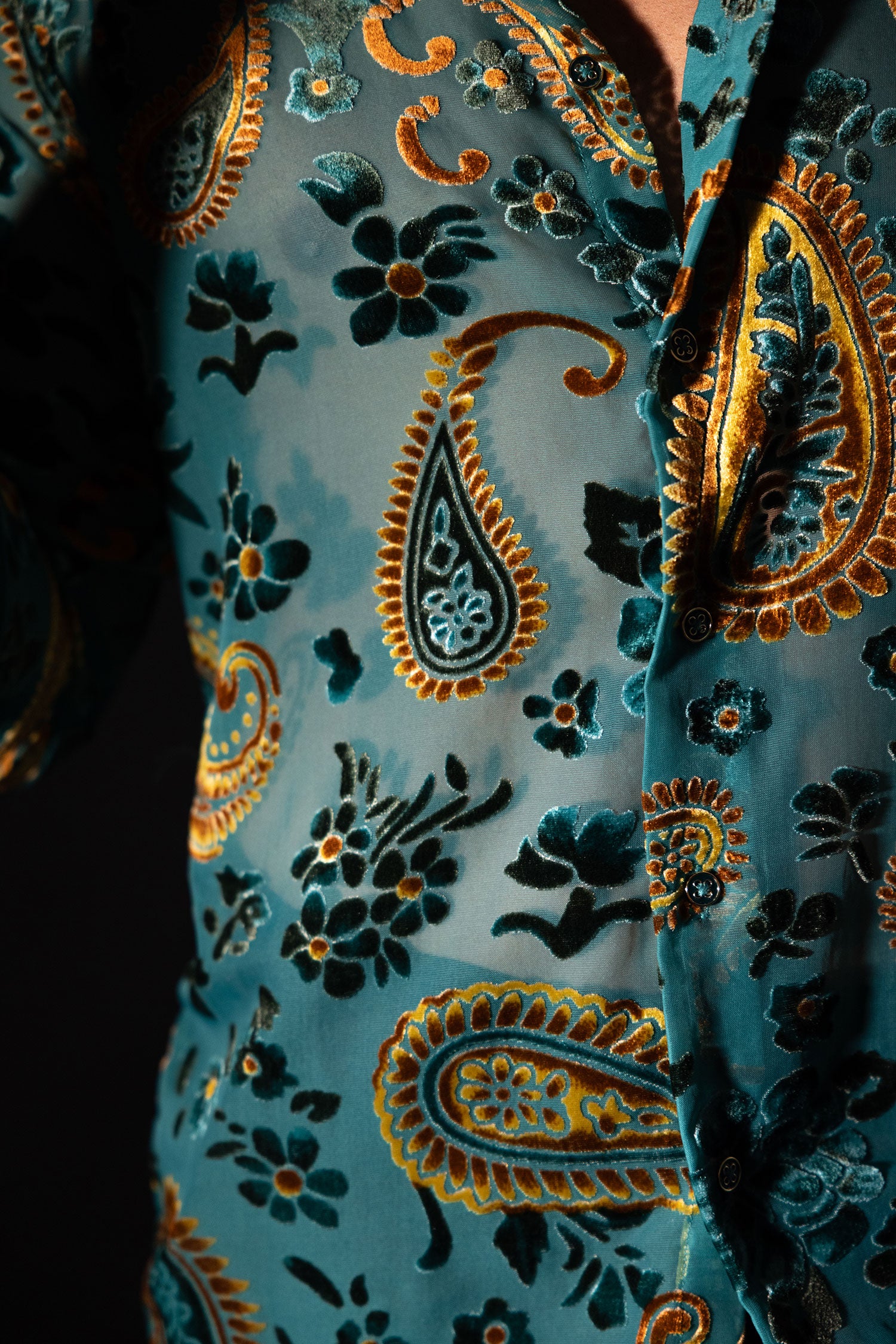 Barabas Men's See Through Paisley Textured Long Sleeve Shirts 5B17 Blue