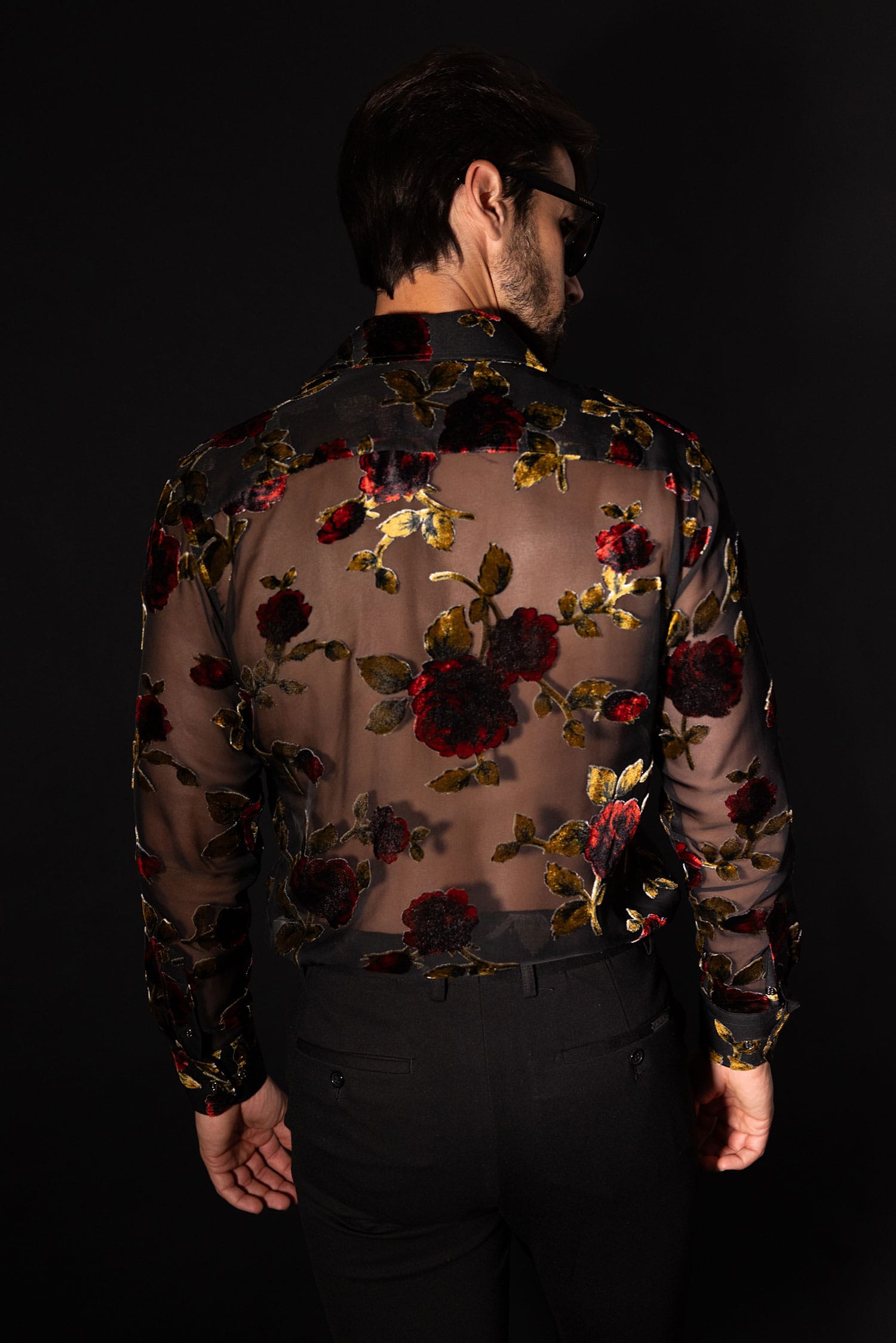 Barabas Men's See Through Floral Pattern Long Sleeve Shirts 5B16 Black
