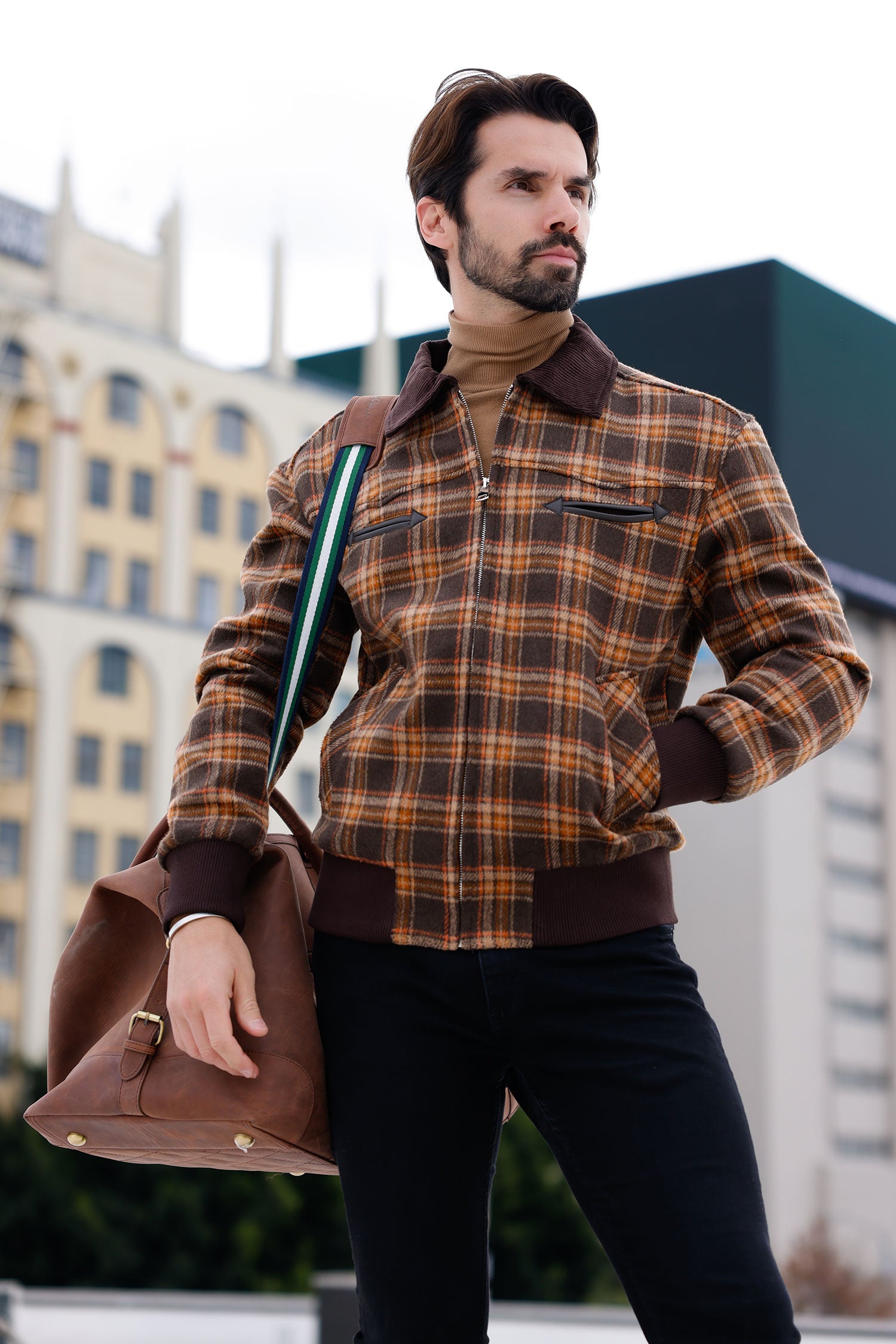 Barabas Men's Plaid Wool Winter Bomber Jacket 4BH91 Coffee