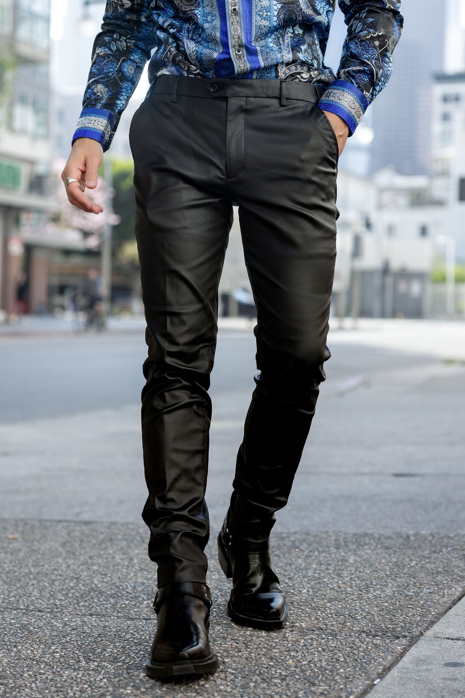 Barabas Men's Glossy Pattern Design Sparkly Luxury Dress Pants CP95 Black