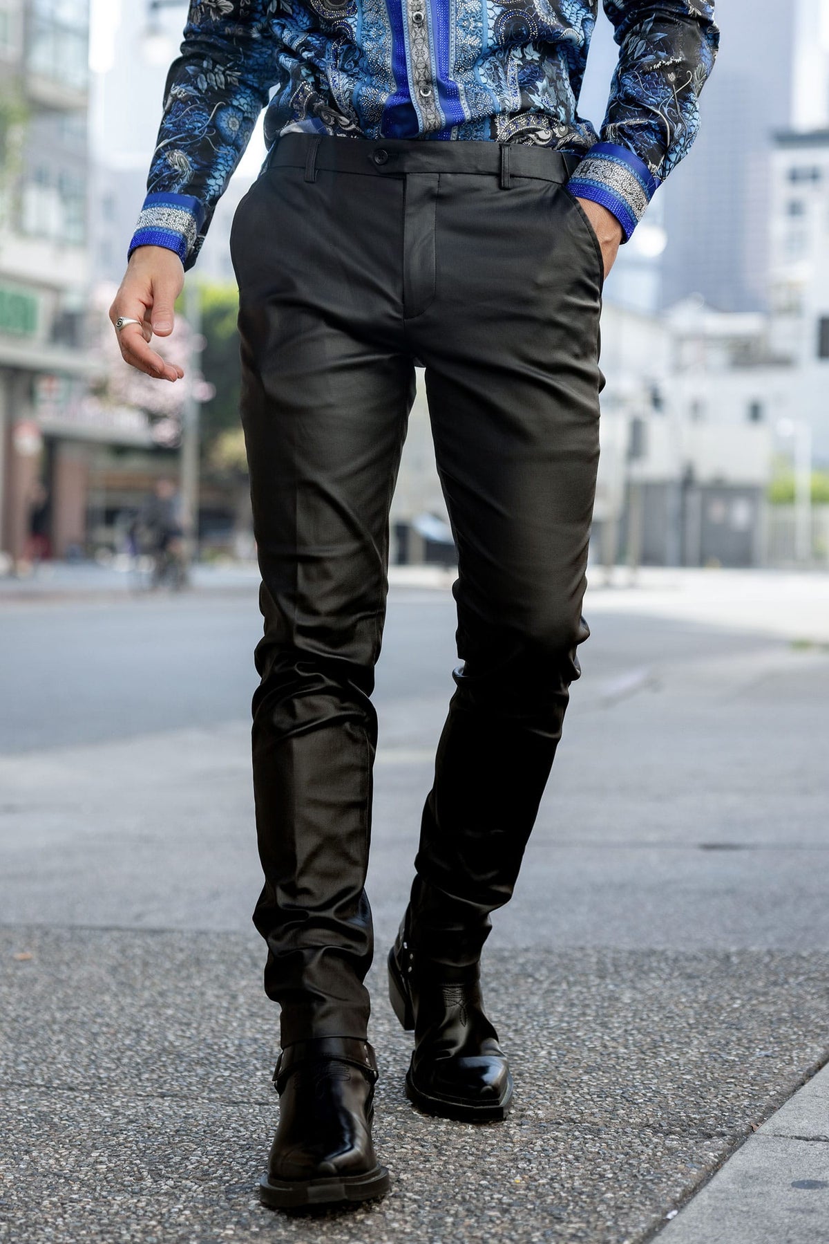 Barabas Men's Glossy Pattern Design Sparkly Luxury Dress Pants CP95 Black