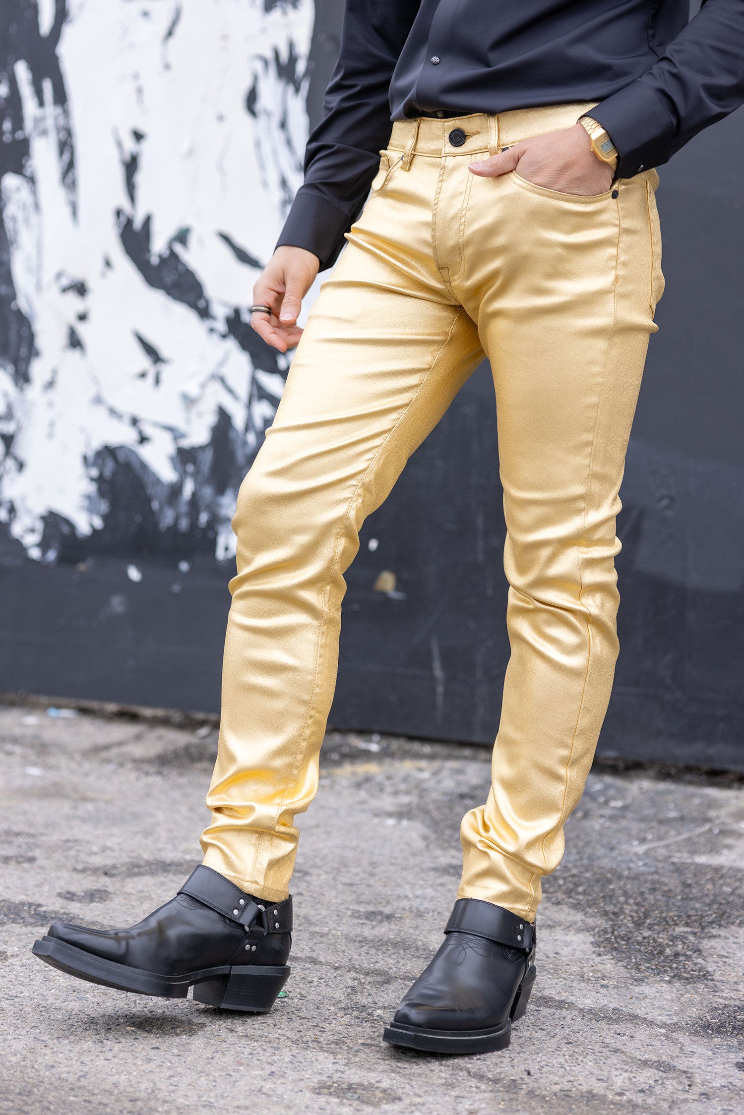 Barabas Men's Glossy Shiny Design Sparkly Luxury Dress Pants 2CPW27 Gold