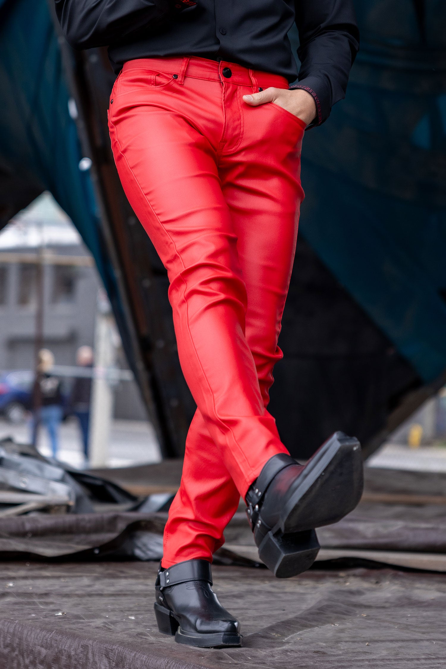 Barabas Men's Glossy Shiny Design Sparkly Luxury Dress Pants 2CPW27 Red