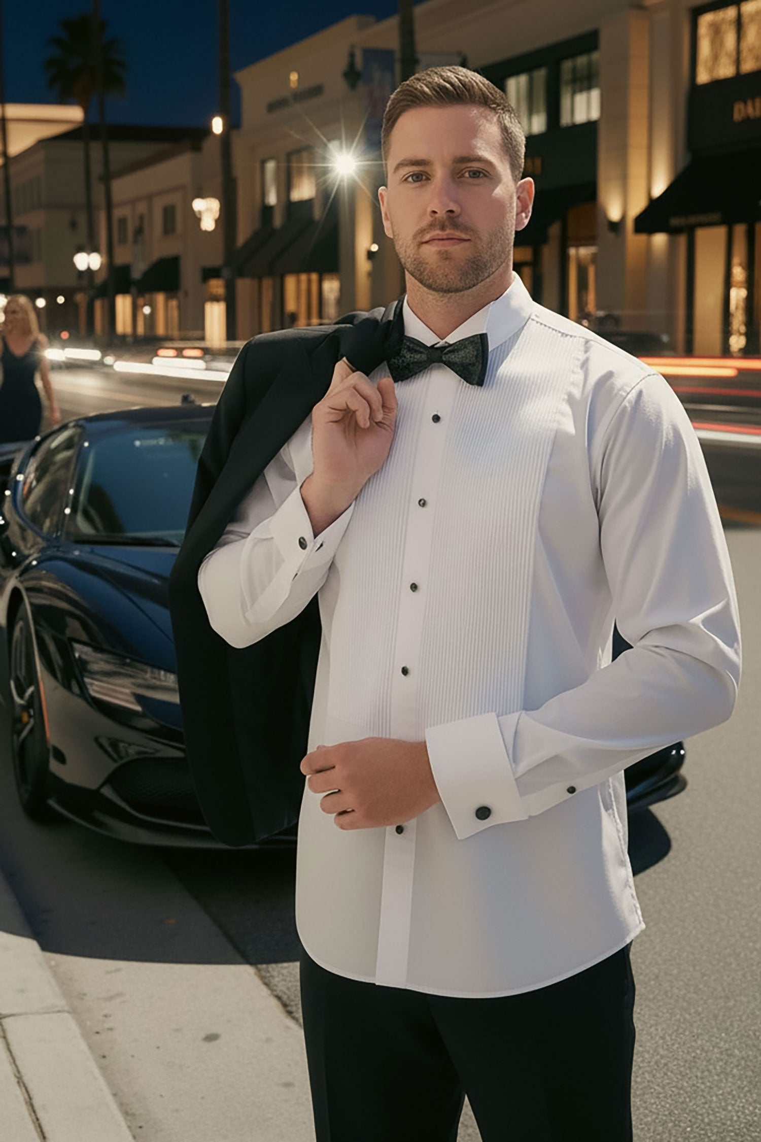 BARABAS Men's Tuxedo Wing Collar French Cuffs Long Sleeve Shirt 4txs02 White
