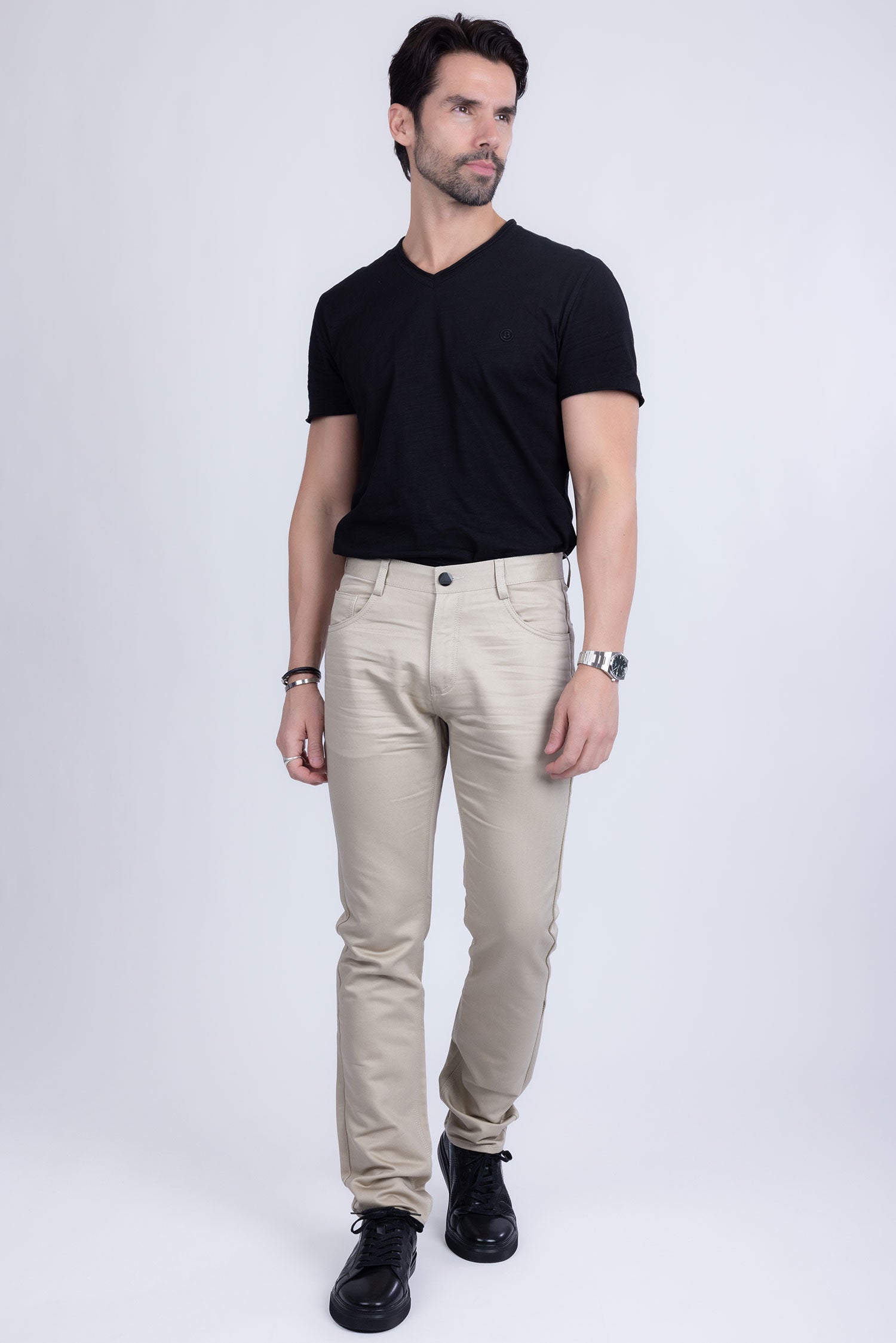 Barabas Men's Solid Color Zip and Camel Straight Fit Pants B2060 Sand