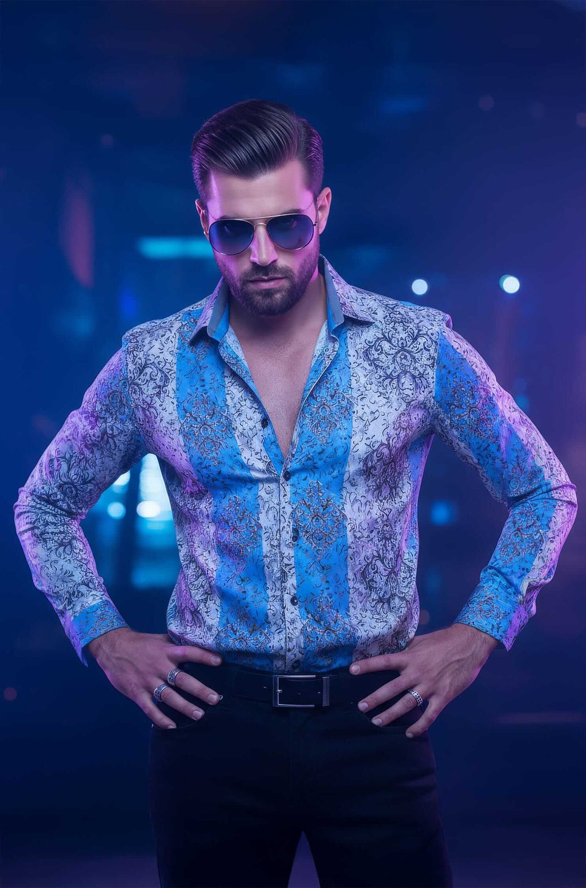 BARABAS Men El Chapo Blue shirt fantasy 2680