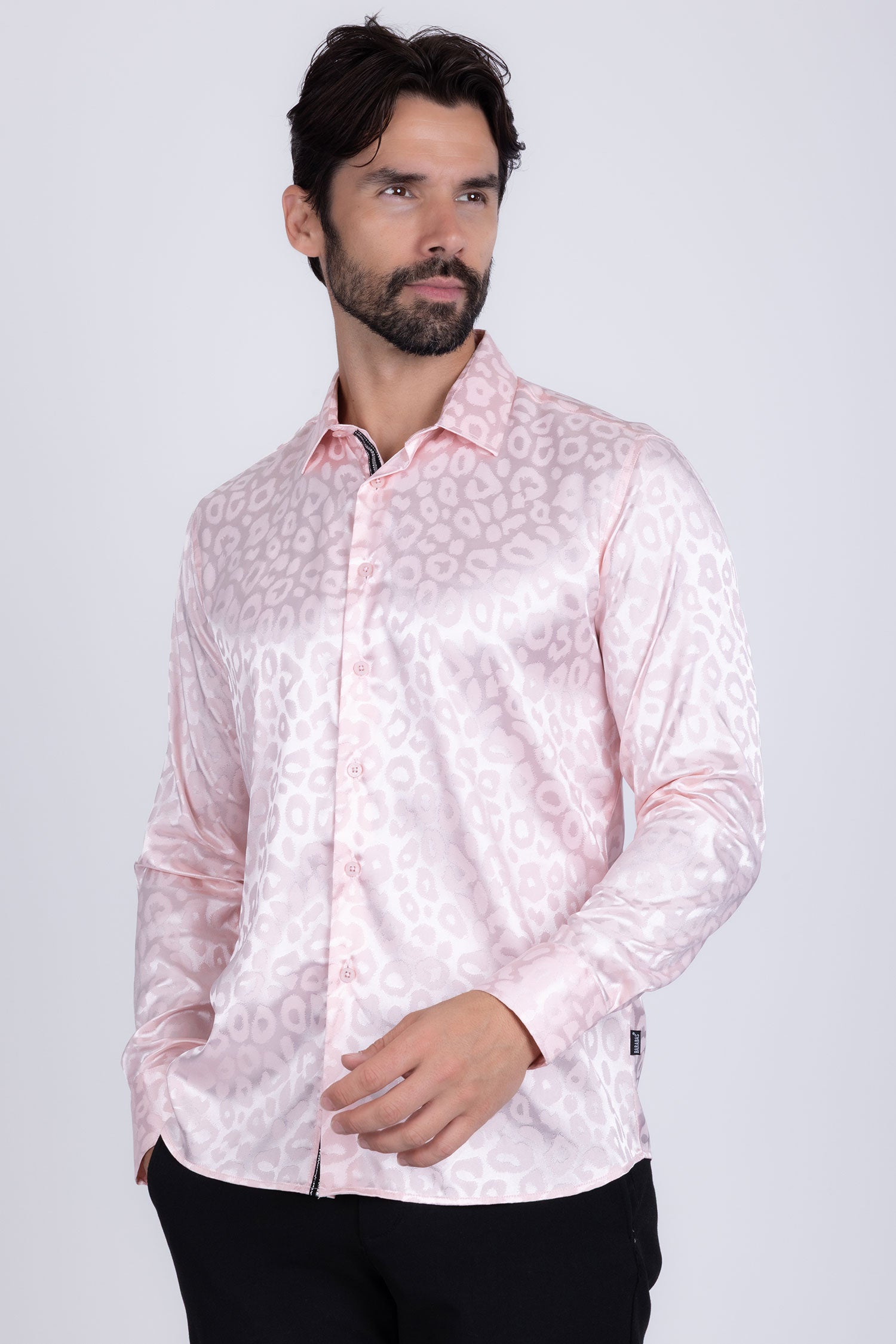 BARABAS Men textured leopard design pattern button down Shirts B310 Pink