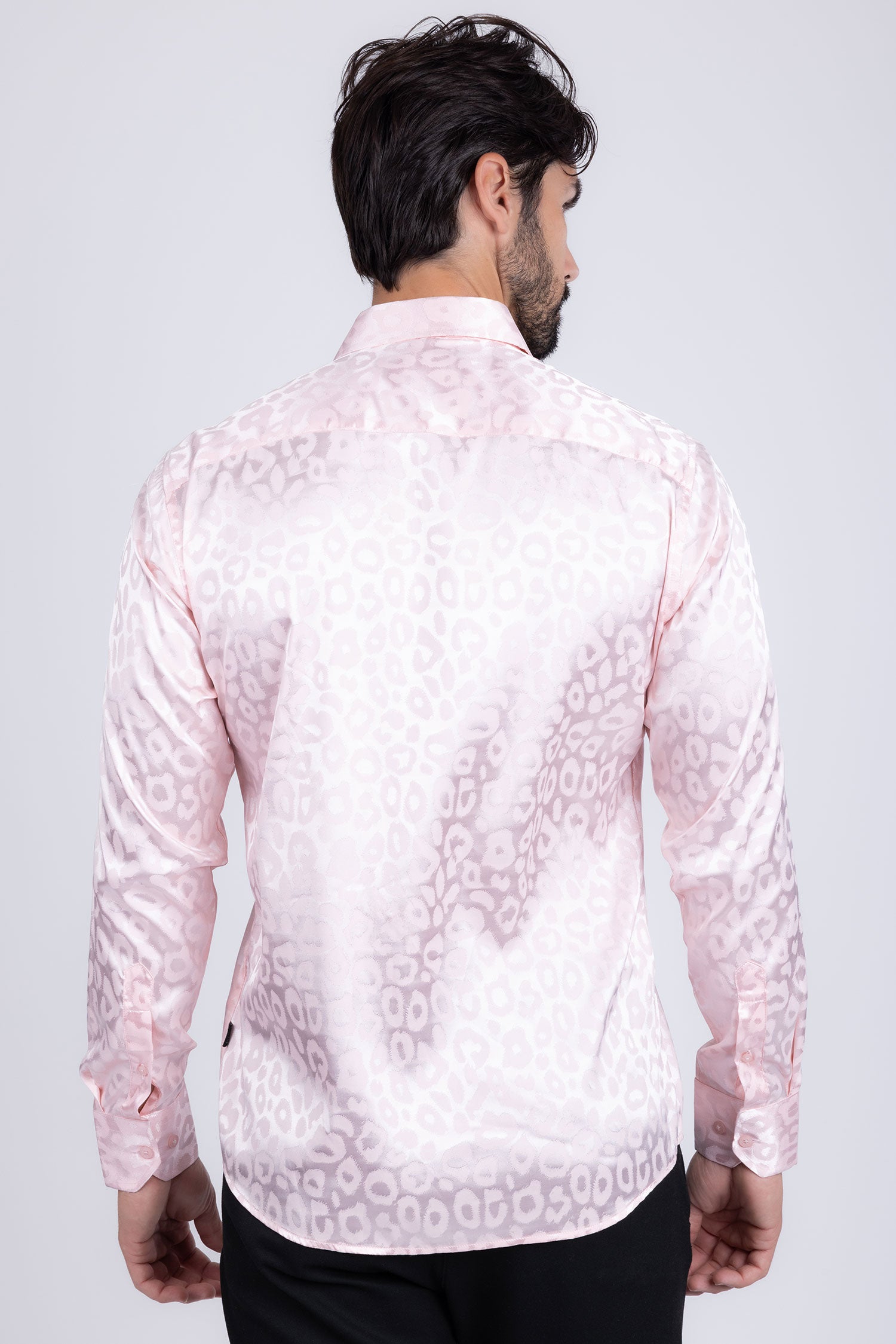 BARABAS Men textured leopard design pattern button down Shirts B310 Pink