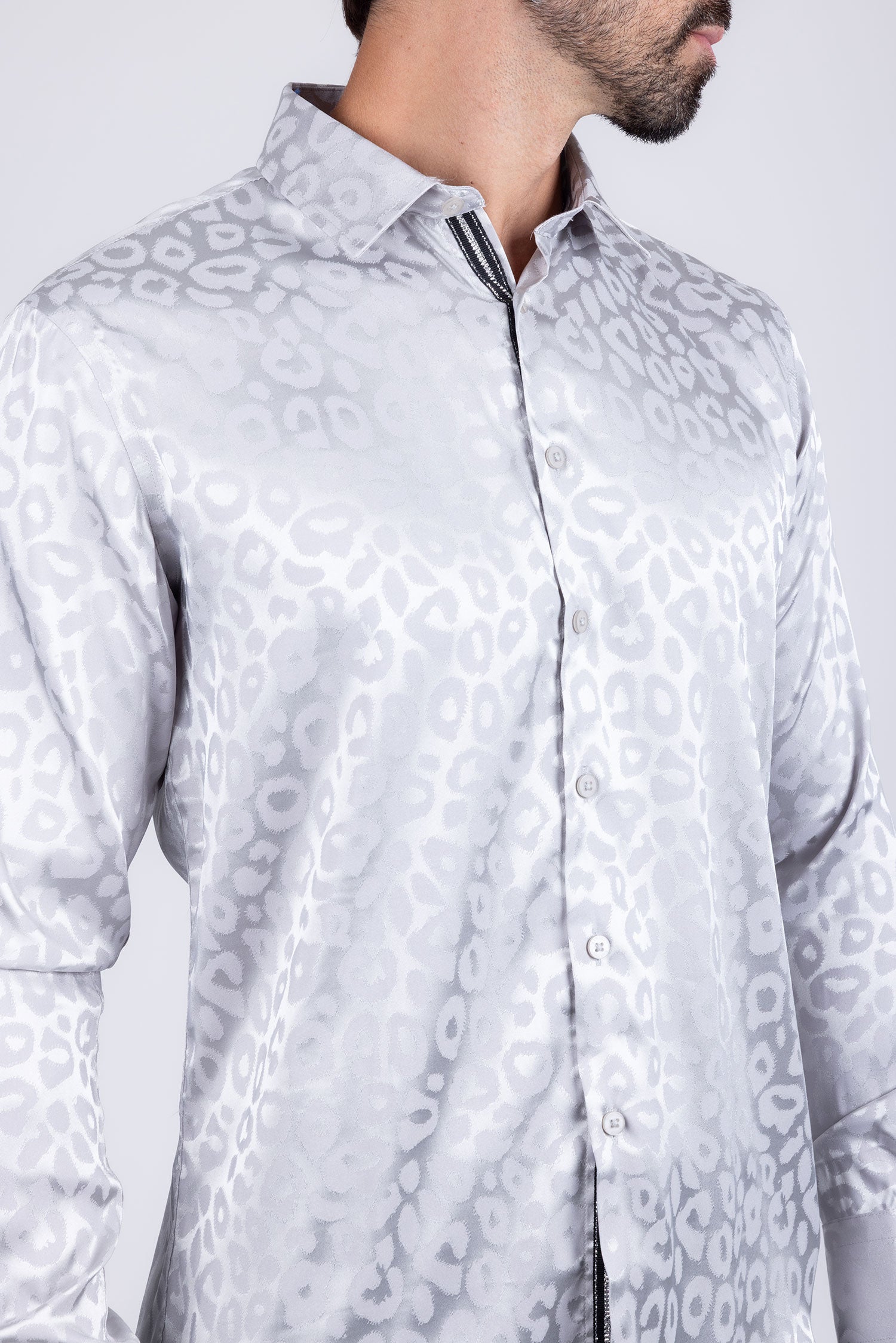 BARABAS Men textured leopard design pattern button down Shirts B310 Grey