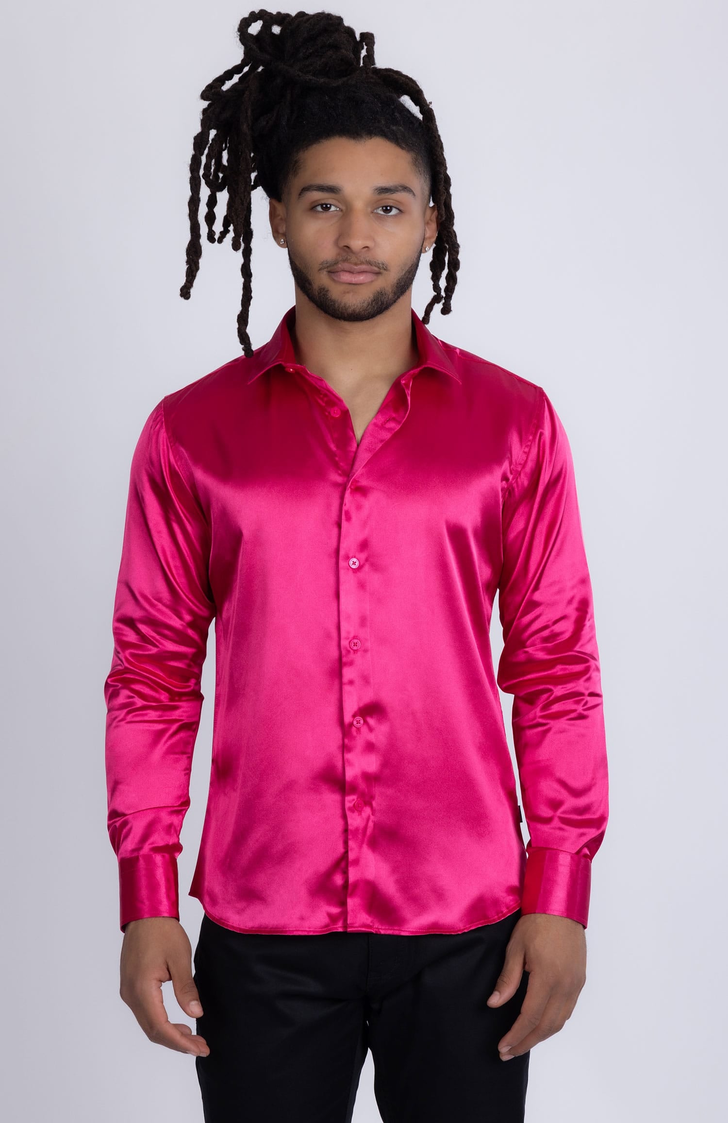 BARABAS Mens Luxury Shiny Long Sleeve Button Down Metallic Shirts B312 Fuchsia