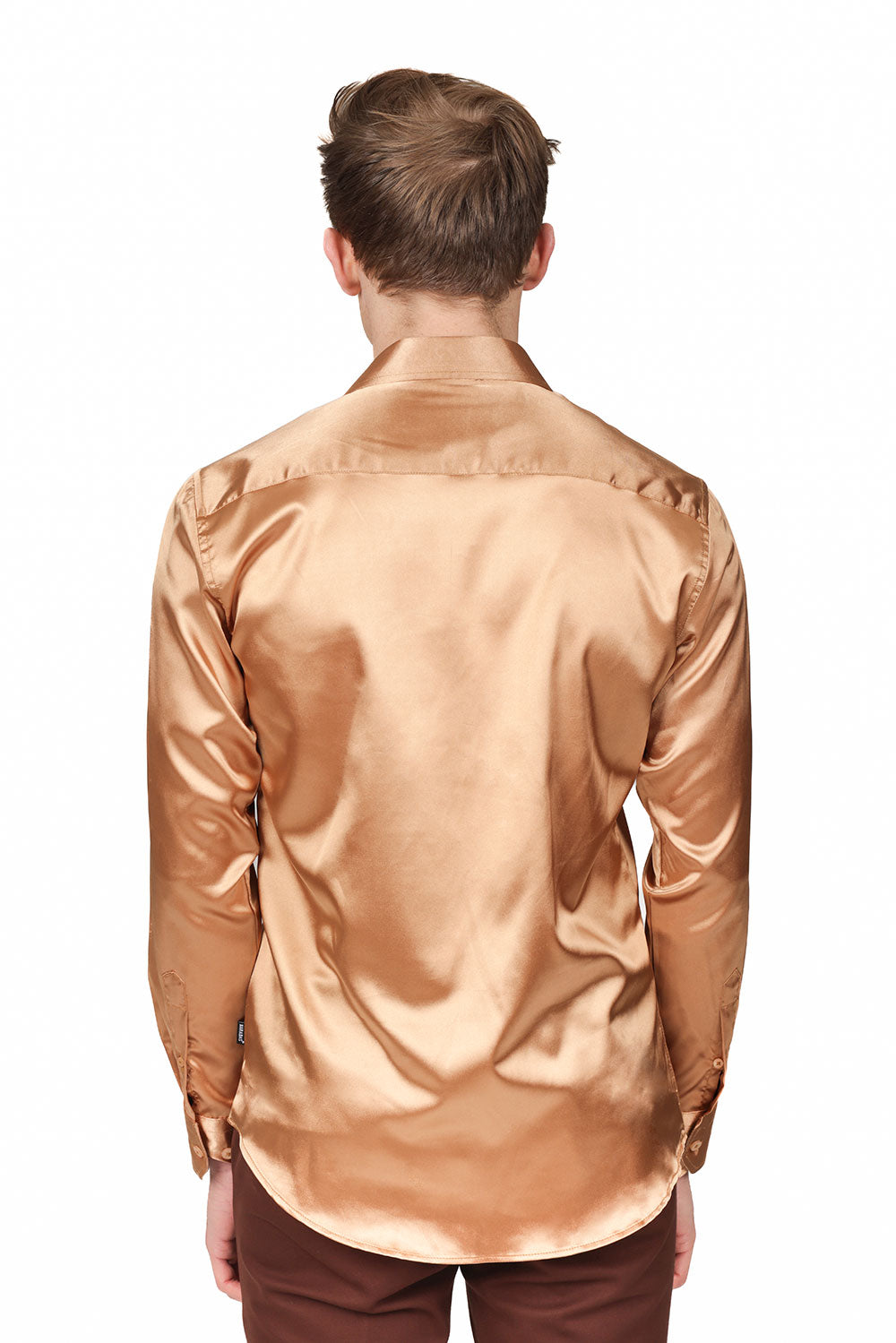 BARABAS Mens Luxury Shiny Long Sleeve Button Down Metallic Shirts B312 Cinnamon