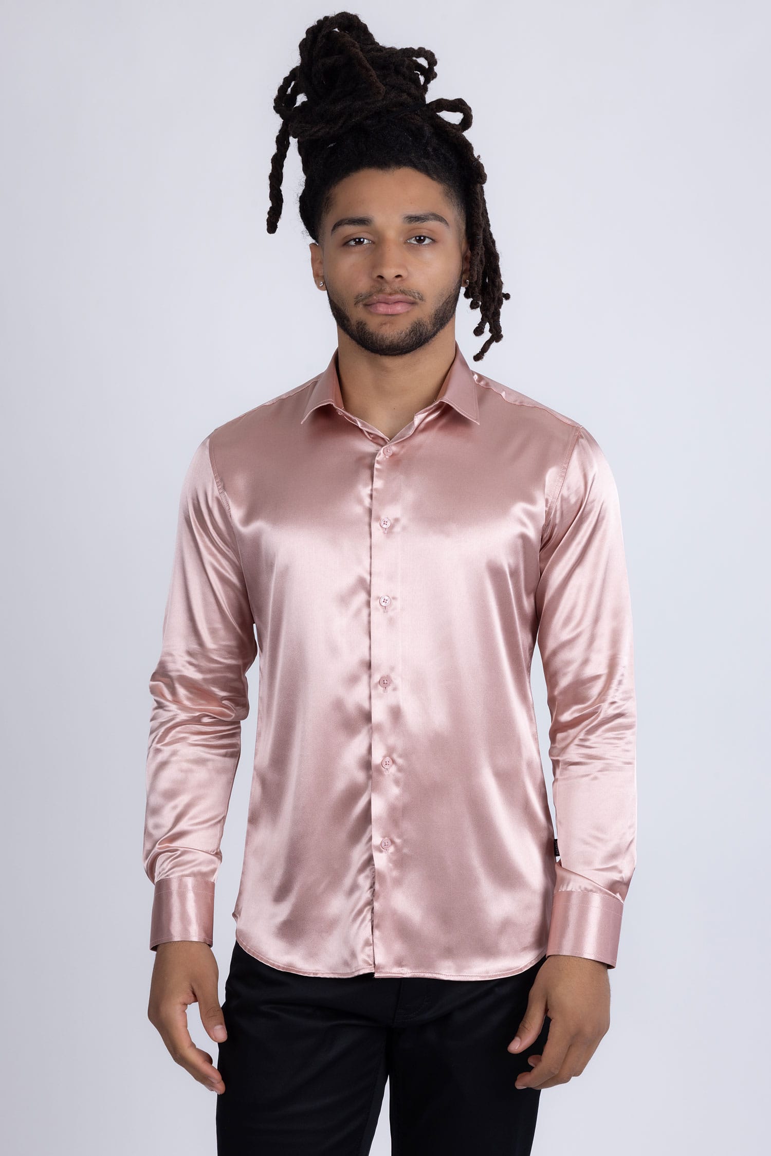 BARABAS Mens Luxury Shiny Long Sleeve Button Down Metallic Shirts B312 Dusty Pink