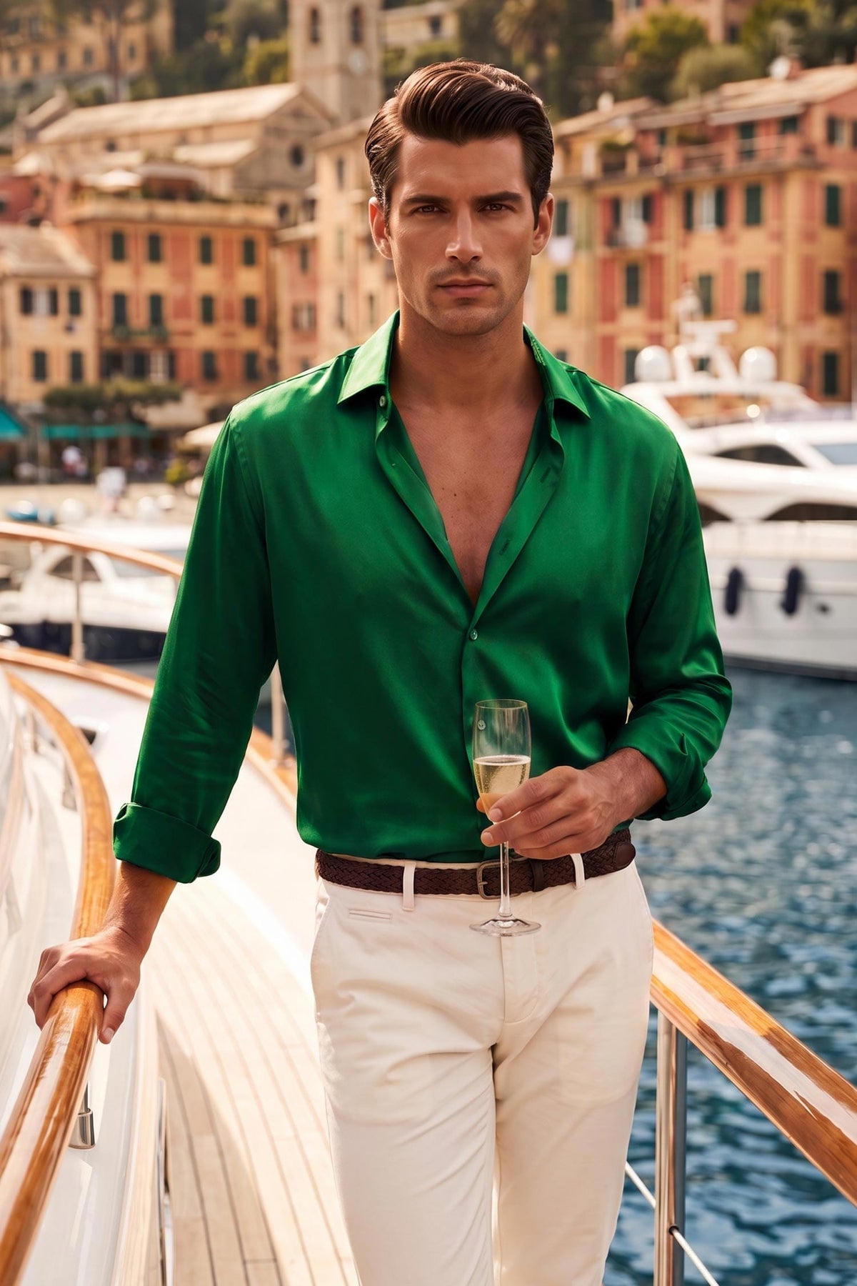 BARABAS Mens Luxury Shiny Long Sleeve Button Down Metallic Shirts B312 #Color_Hunter Green