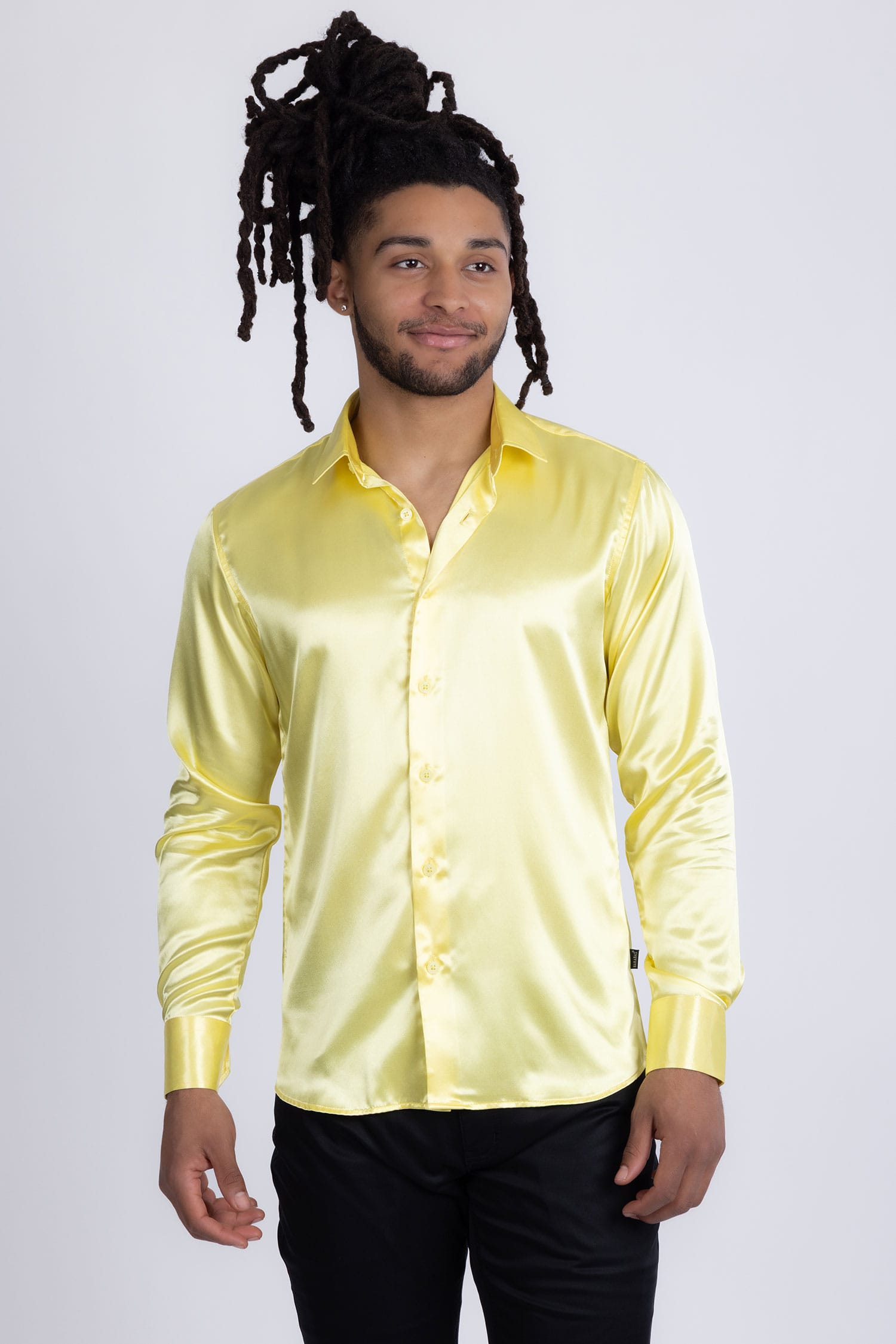 BARABAS Mens Luxury Shiny Long Sleeve Button Down Metallic Shirts B312 Lemon