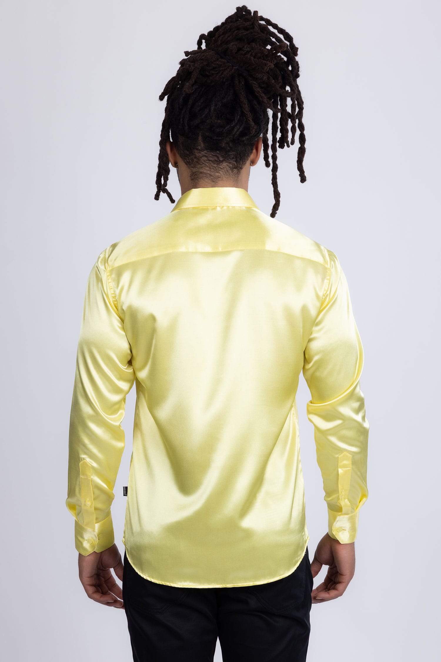 BARABAS Mens Luxury Shiny Long Sleeve Button Down Metallic Shirts B312 Lemon