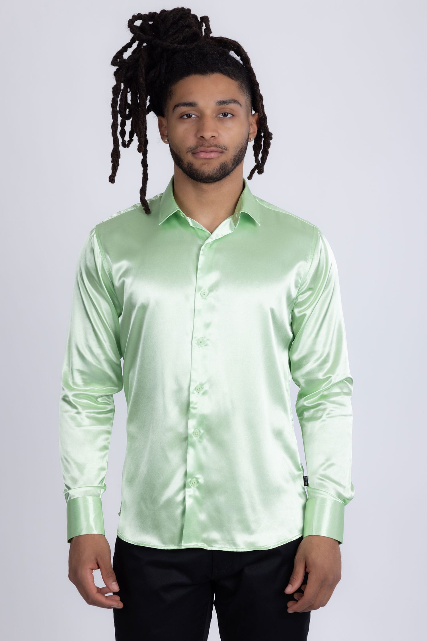 BARABAS Mens Luxury Shiny Long Sleeve Button Down Metallic Shirts B312 Green