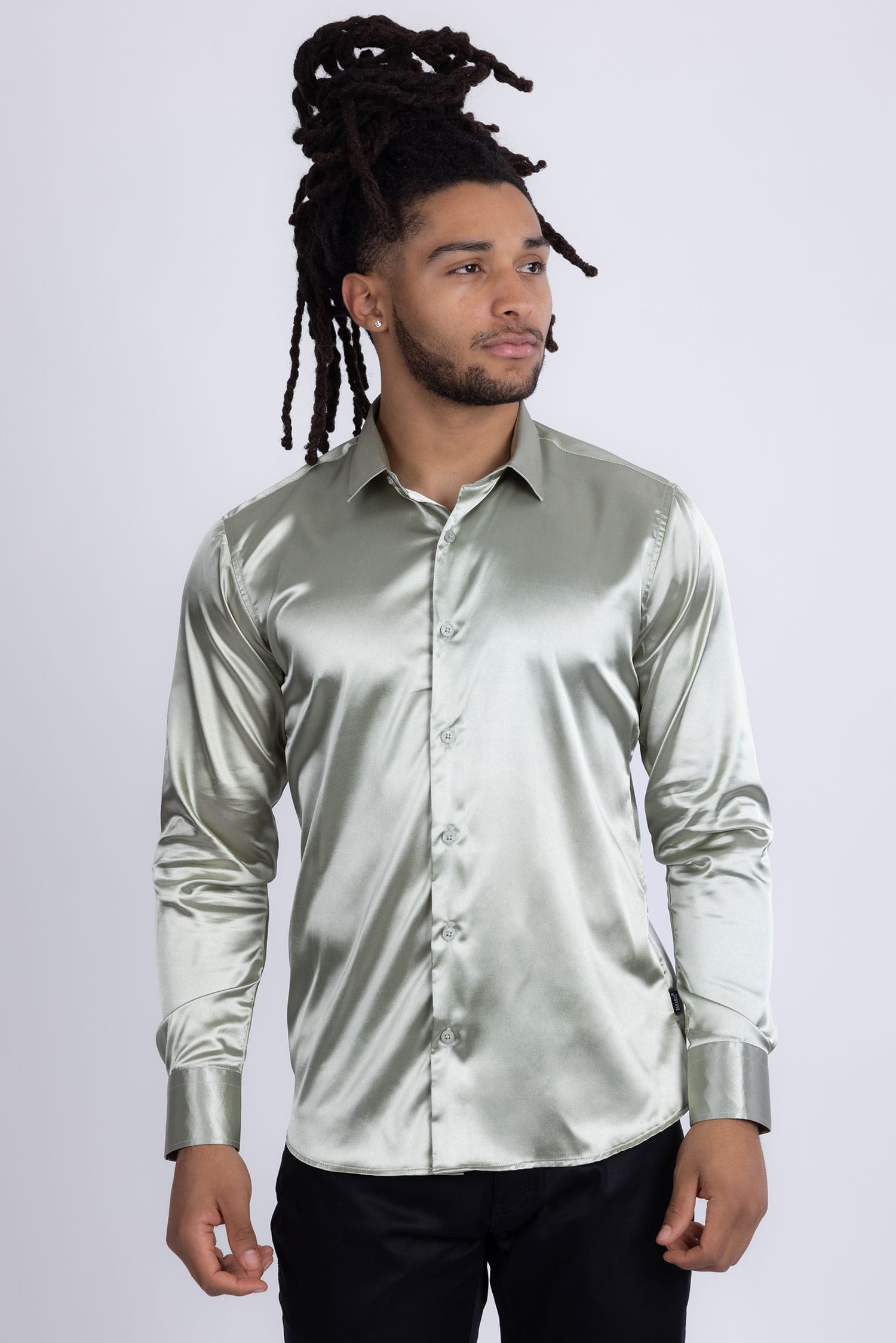 BARABAS Mens Luxury Shiny Long Sleeve Button Down Metallic Shirts B312 Grey