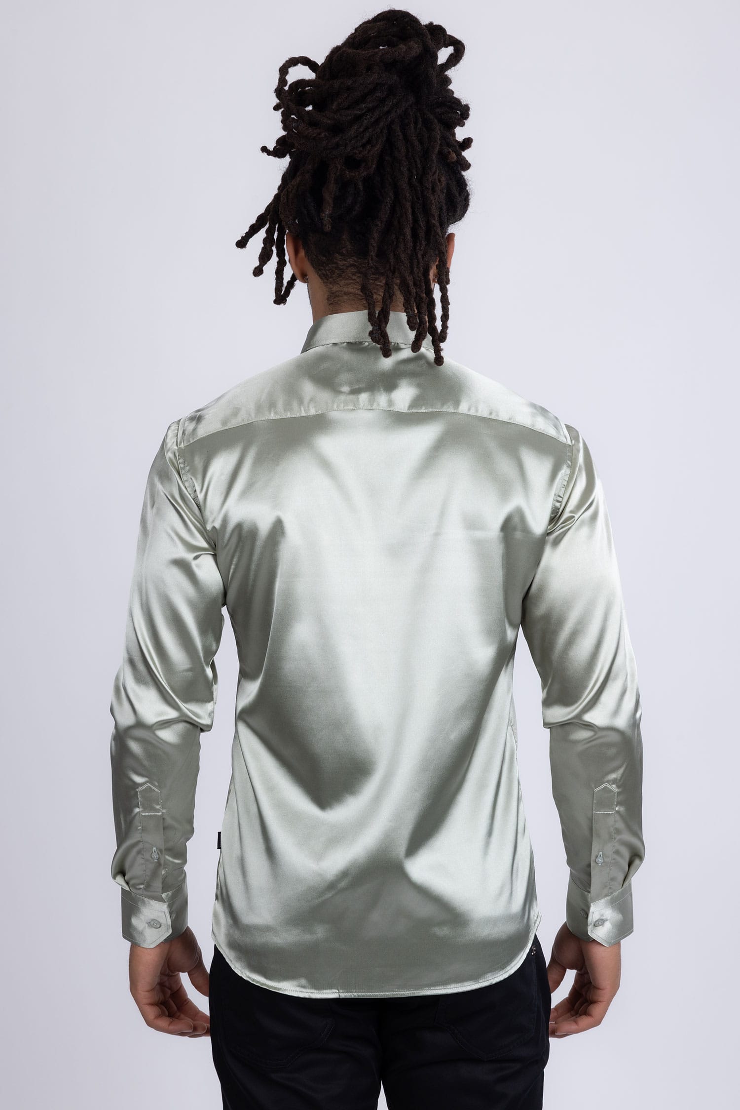 BARABAS Mens Luxury Shiny Long Sleeve Button Down Metallic Shirts B312 Sage