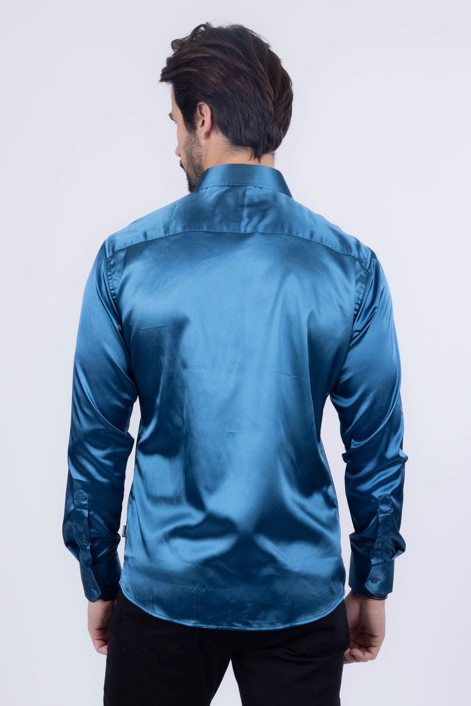 BARABAS Mens Luxury Metallic Long Sleeve Button Down Shiny shirts B312 Teal