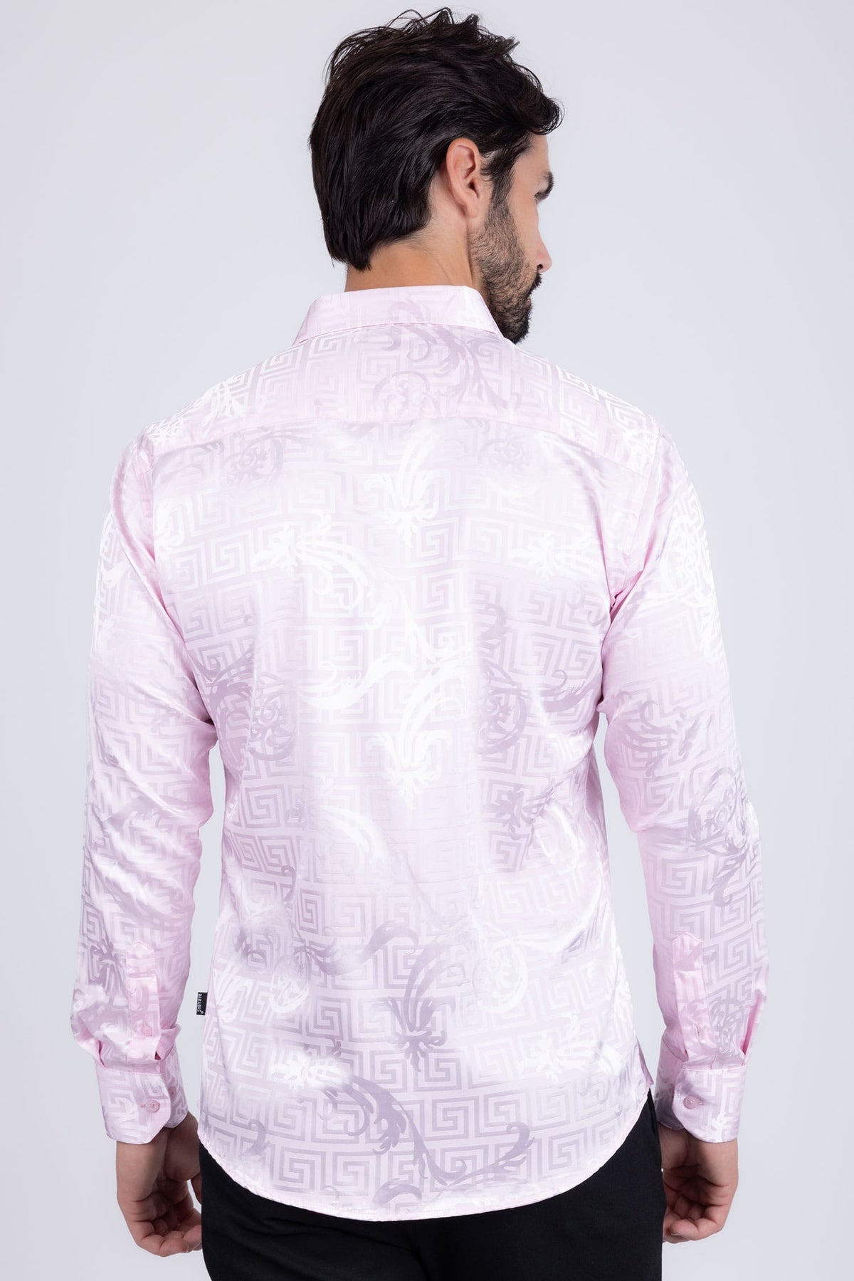 BARABAS Men's Greek Key Baroque Long Sleeve Button Down Shirt B313 #Color_Pink