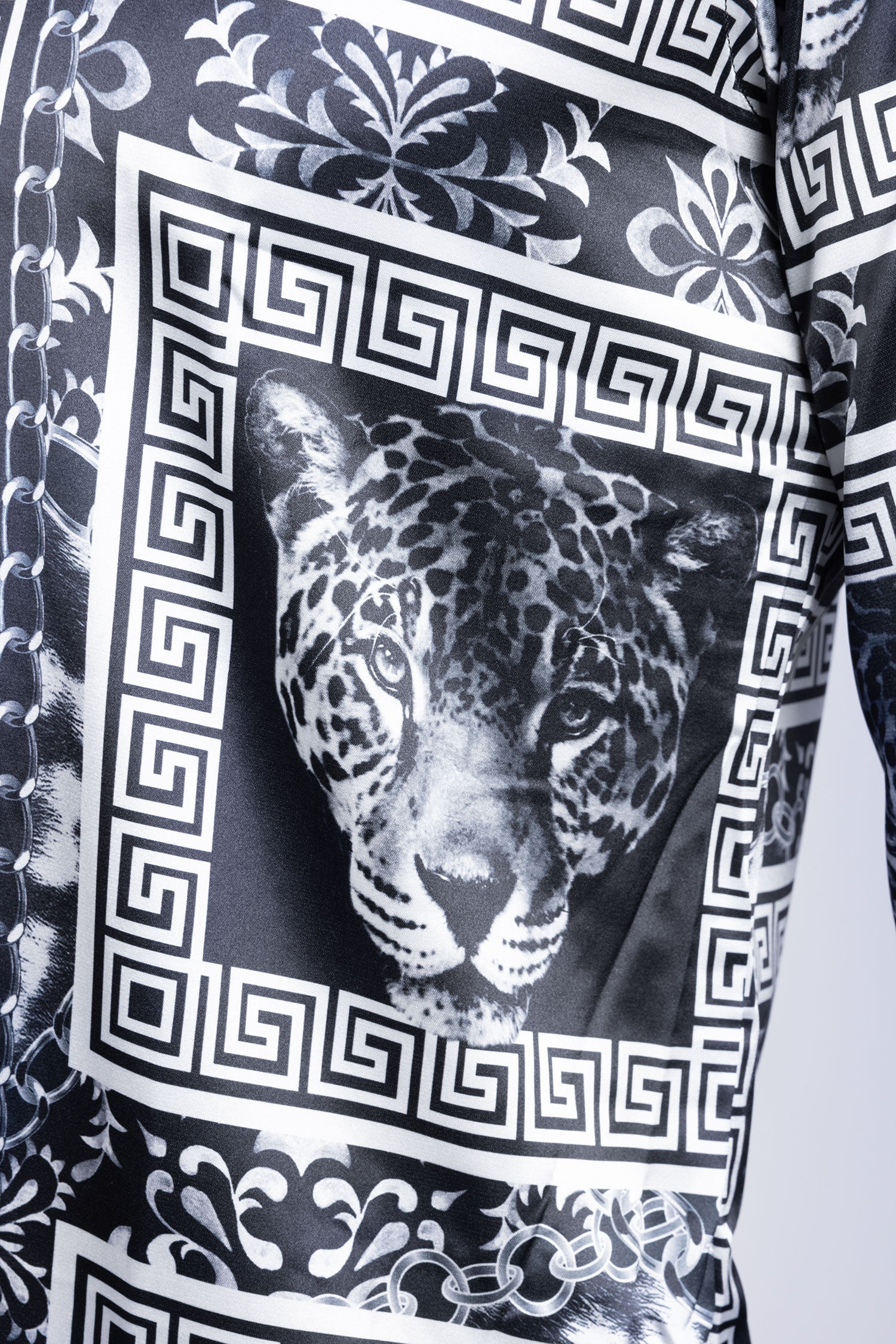 BARABAS Men's Wild Greek Pattern Button Down Long Sleeve Shirts B352 Black