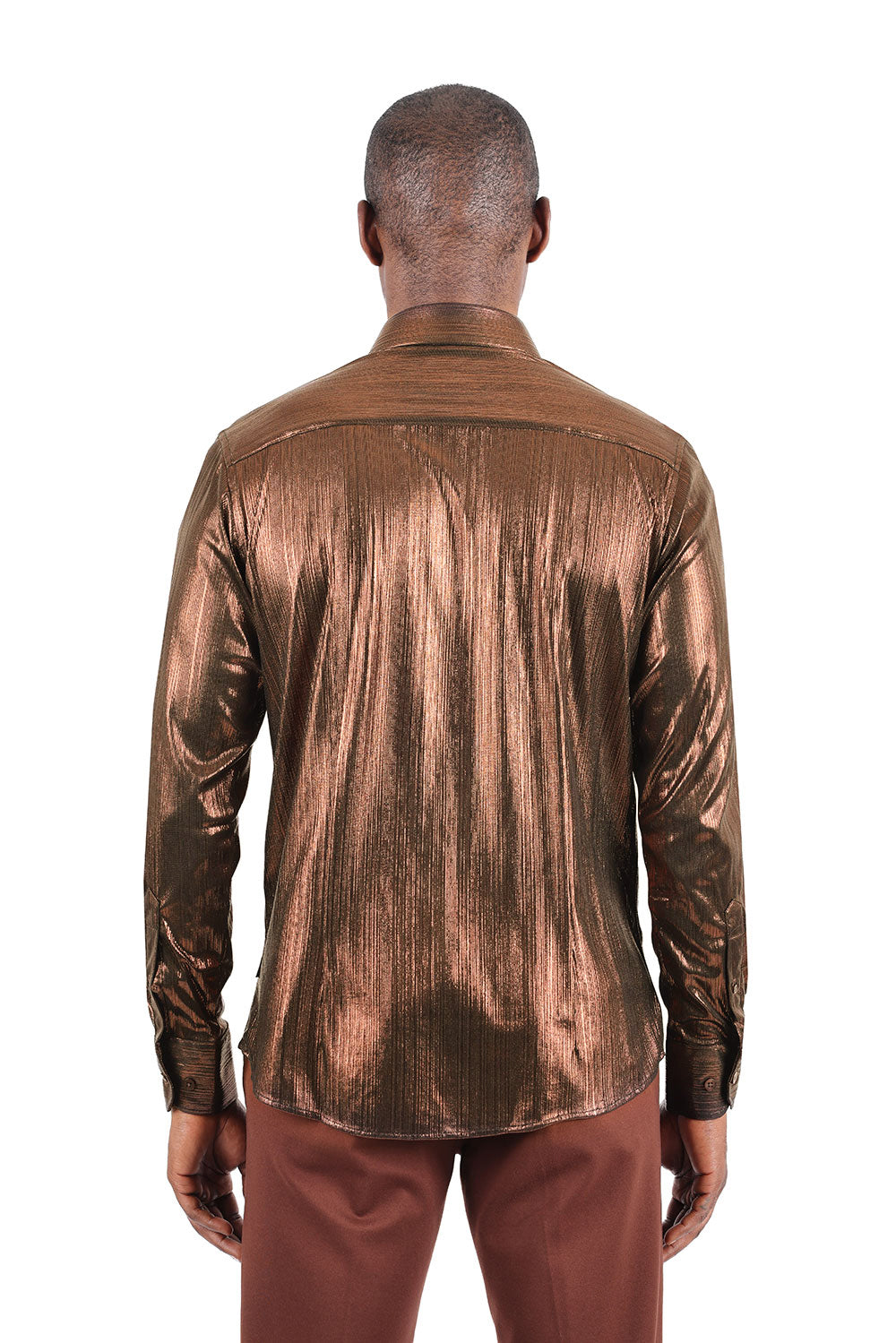 BARABAS Men's Premium Shinny Solid Color Btton Down Dress Shirts B46 Bronze