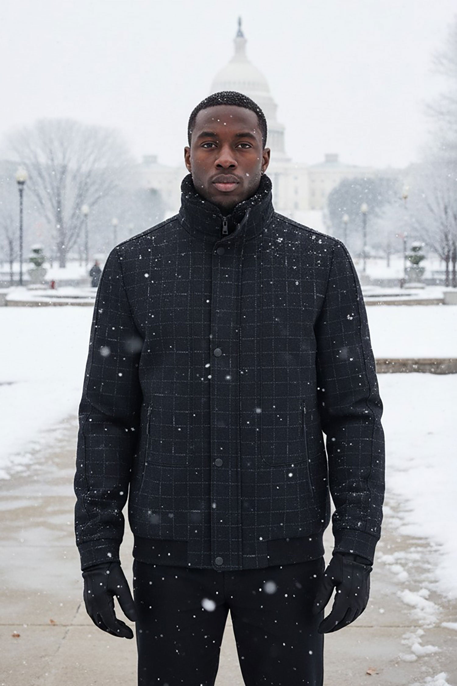 Barabas Men's black grey checkered wool Sherpa-Lined liner jacket BH56