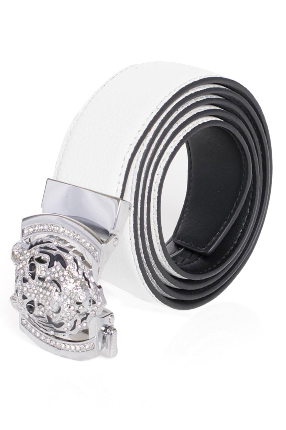Barabas Men's Rhinestone Tiger Black Gold Buckle Leather Belt BK11