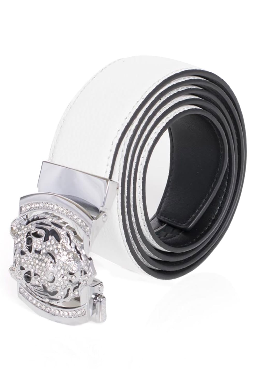 Barabas Men's Rhinestone Tiger Black Gold Buckle Leather Belt BK11