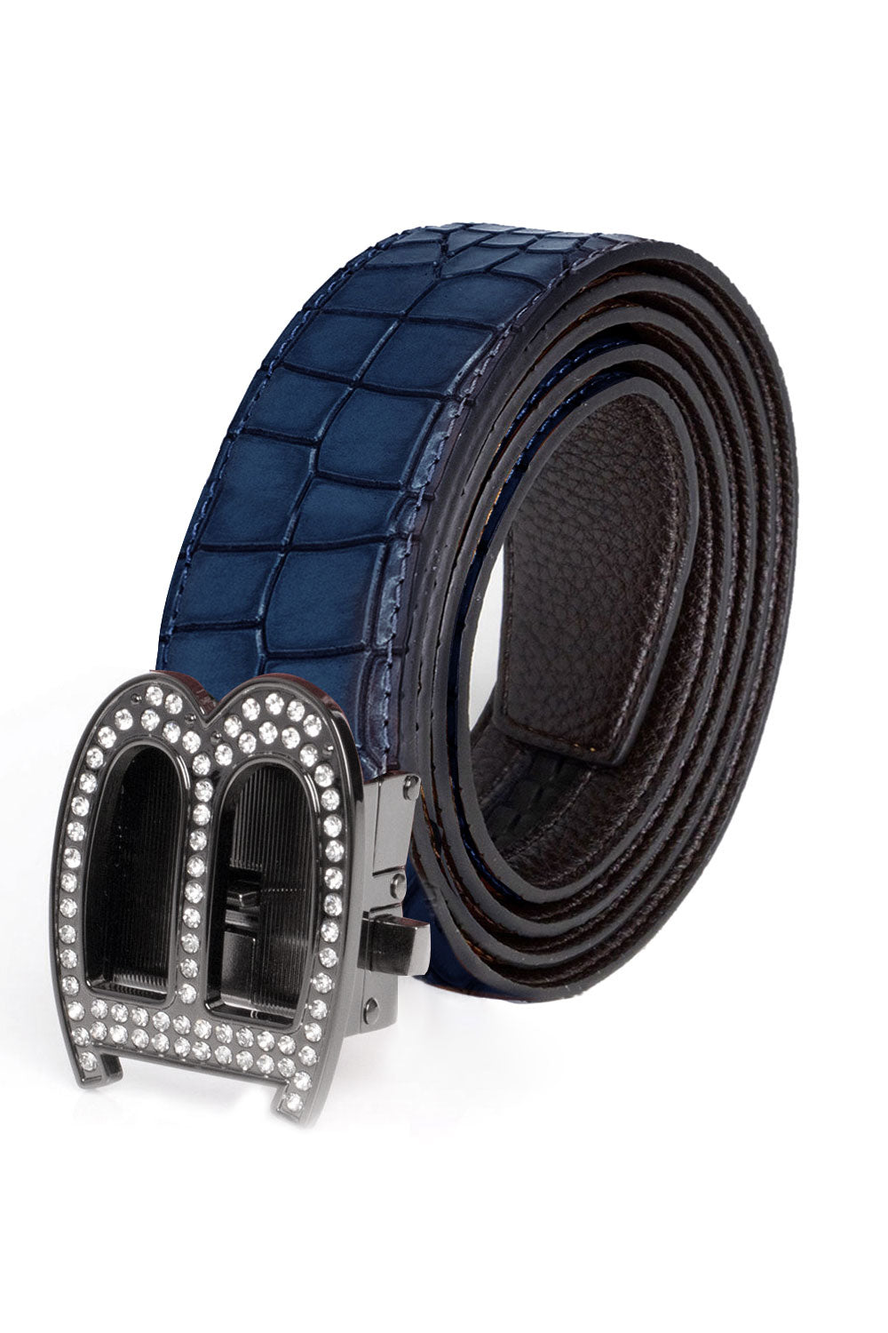 Barabas Men's Rhinestone B Letter Gold Buckle Leather Belt BK810