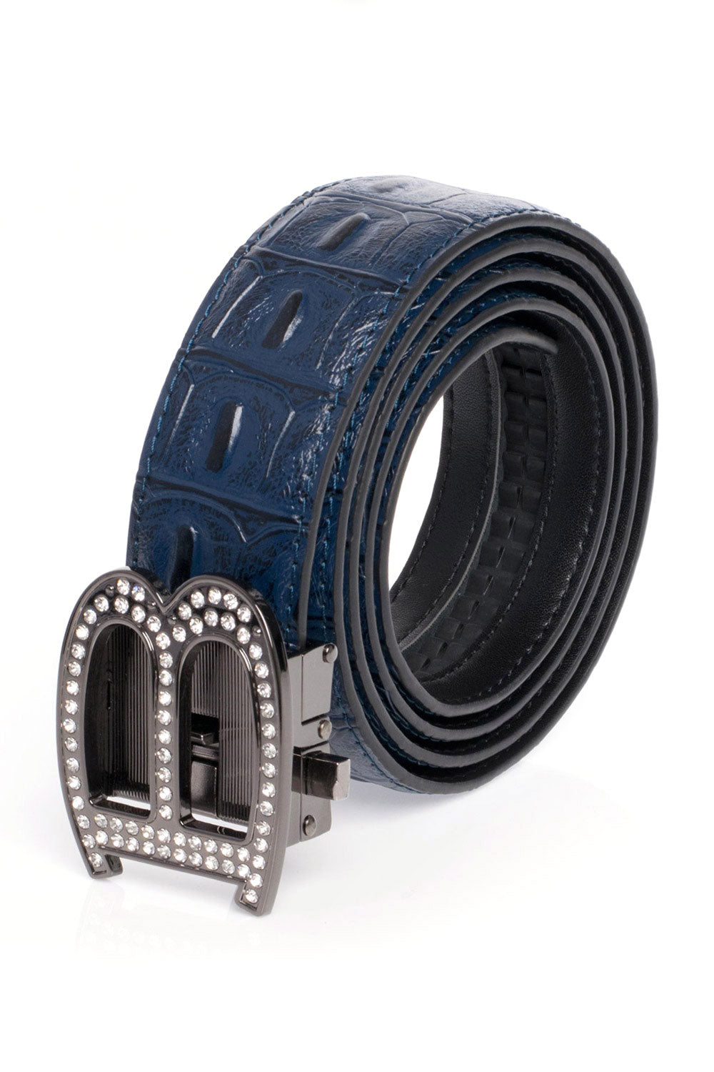 Barabas Men's Rhinestone B Letter Gold Buckle Leather Belt BK810