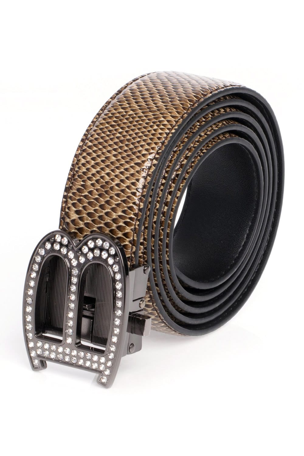 Barabas Men's Rhinestone B Letter Gold Buckle Leather Belt BK810