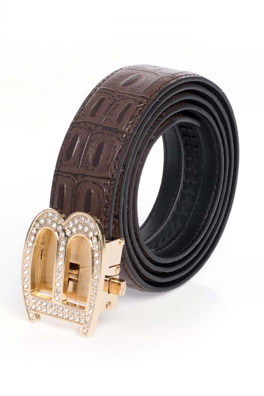 Barabas Men's Rhinestone B Letter Gold Buckle Leather Belt BK810