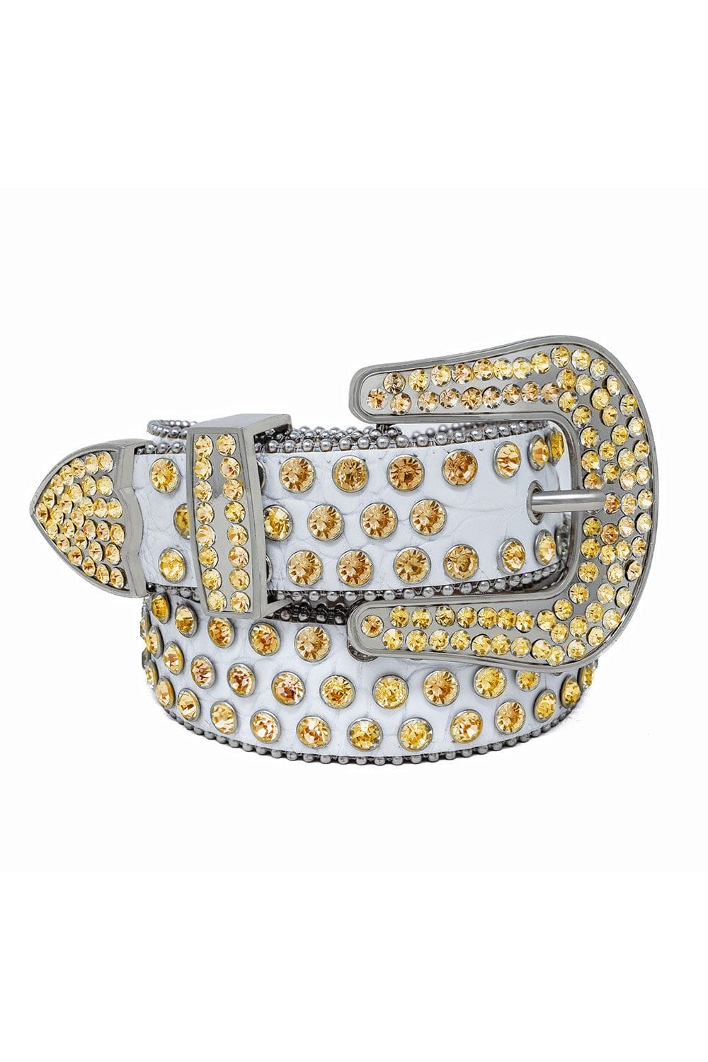 Barabas men's Jewels Rhinestone Stone Buckle leather belt BK816 White gold