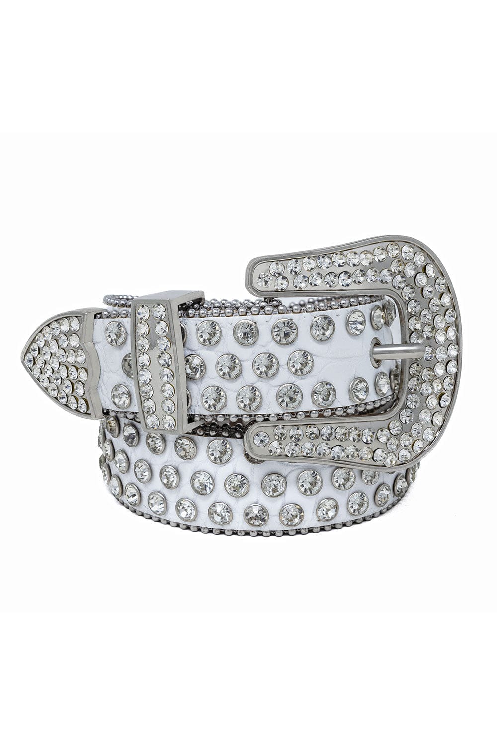 Barabas men's Jewels Rhinestone Stone Buckle leather belt BK816 White silver